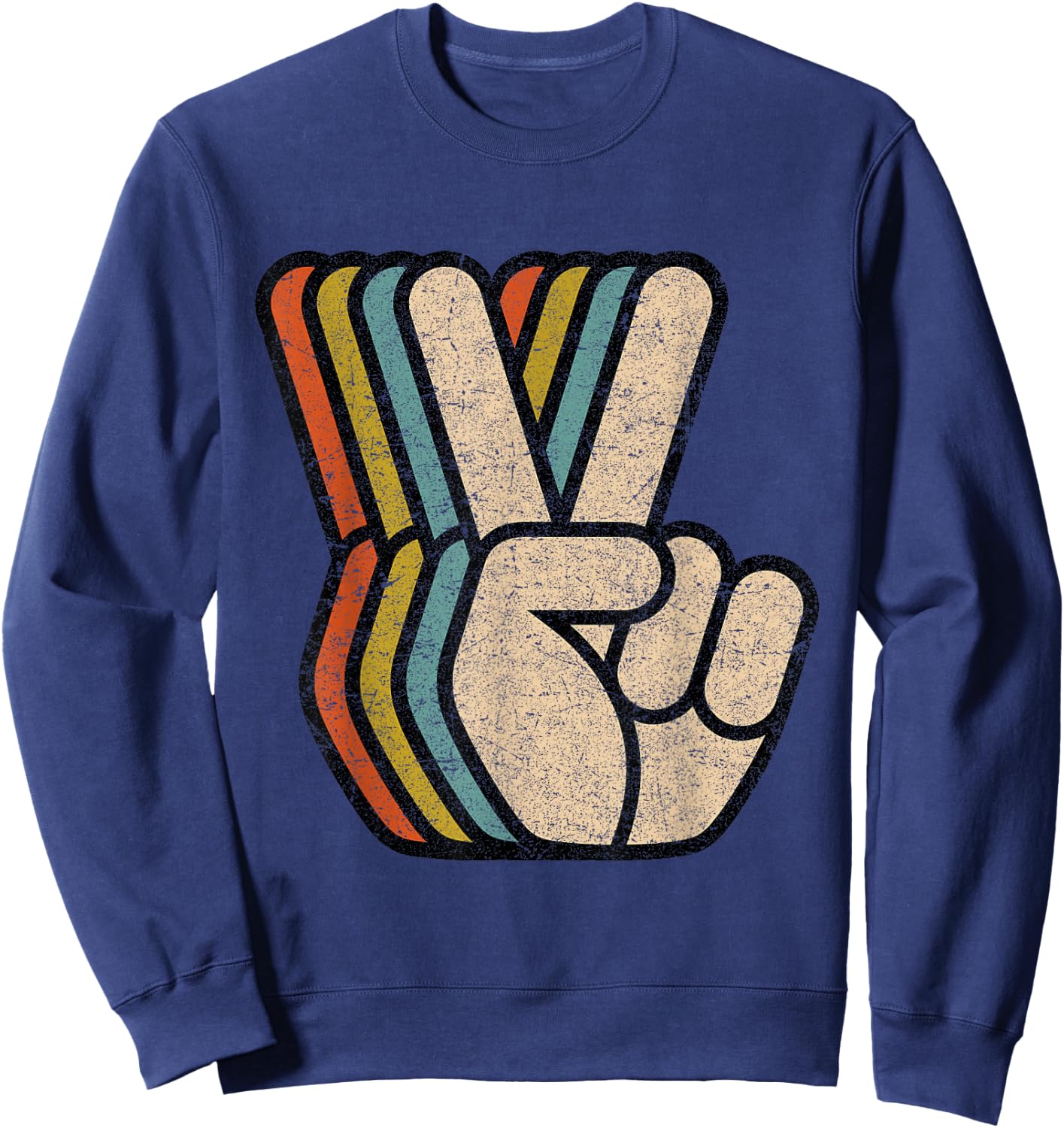 Retro Peace Sign V Fingers Vintage 60s 70s 80s Cool Graphic Sweatshirt - Sweatshirt | Navy