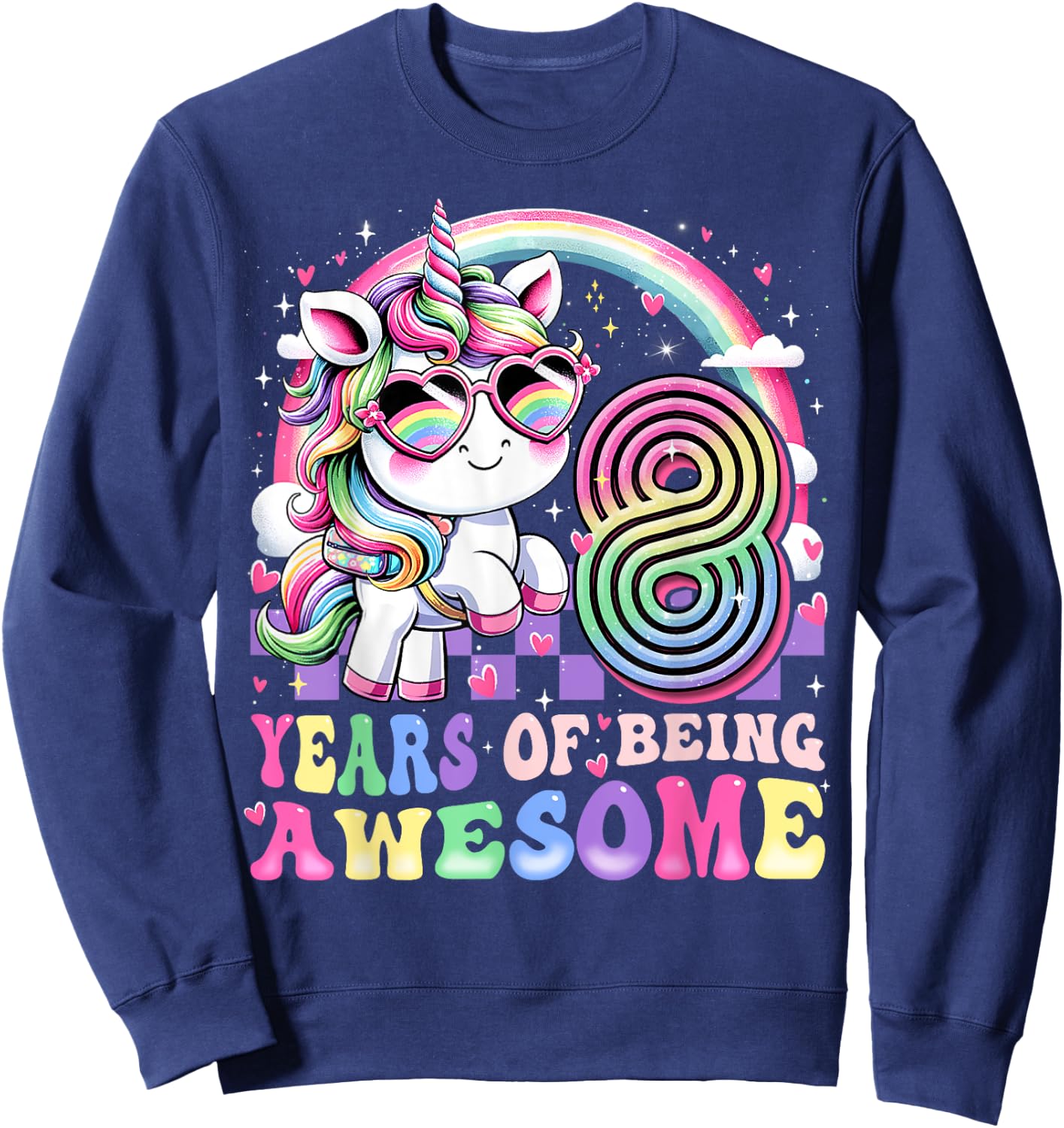 Awesome 8 Year Old Unicorn 8th Birthday Girl Party Princess Sweatshirt - Sweatshirt | Navy