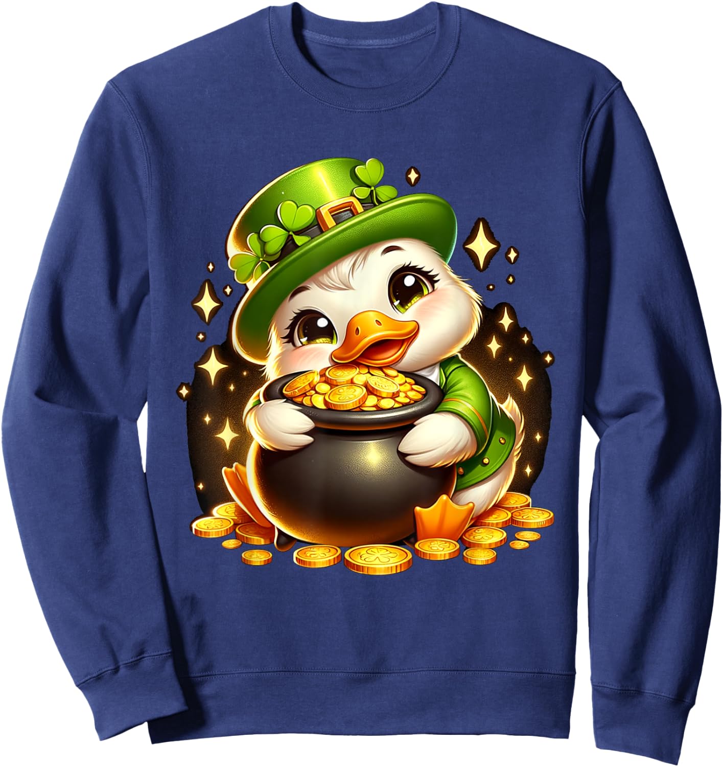 Duck Leprechaun Cute Funny Duck St. Patricks Day Sweatshirt - Sweatshirt | Navy