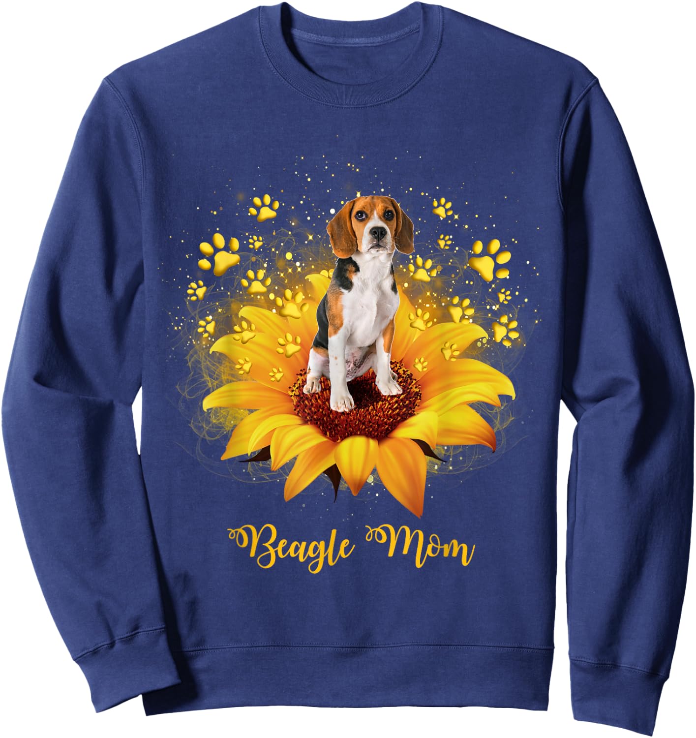 Beagle Mom Sunflower with Dog Paw Mother's Day Sweatshirt - Sweatshirt | Navy