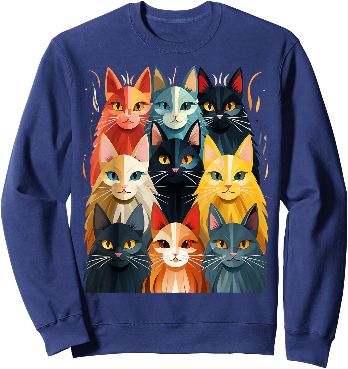 Stylized Vintage Kitten Art Lover Classic Cute Cat Sweatshirt - Sweatshirt | Navy