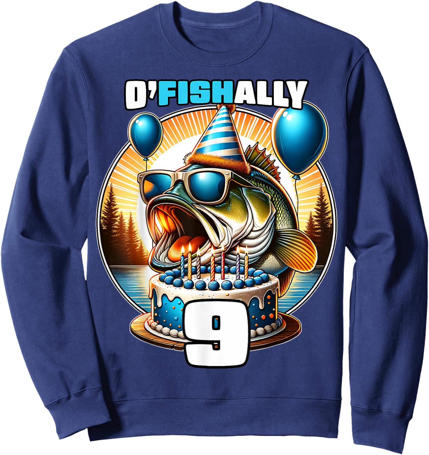 O'Fishally 9 Years Old Fishing Birthday 9th Bday Party Sweatshirt - Sweatshirt | Navy