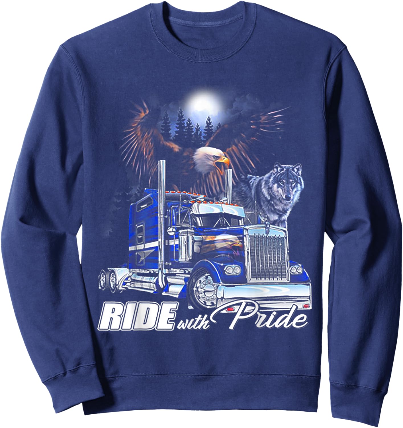 Ride With Pride Trucker Eagle Wolf Sweatshirt - Sweatshirt | Navy