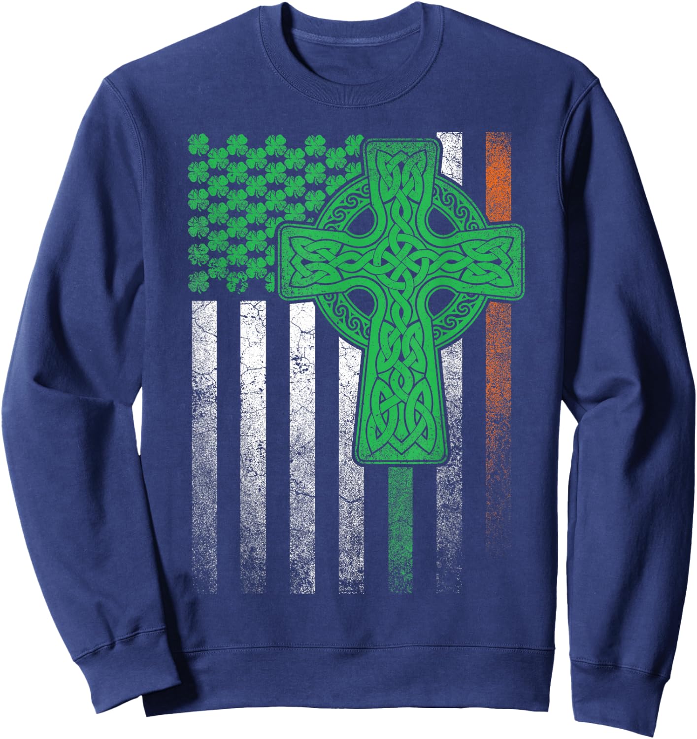 Irish American Flag Ireland Flag ST PATRICKS DAY Gift Cross Sweatshirt - Sweatshirt | Navy