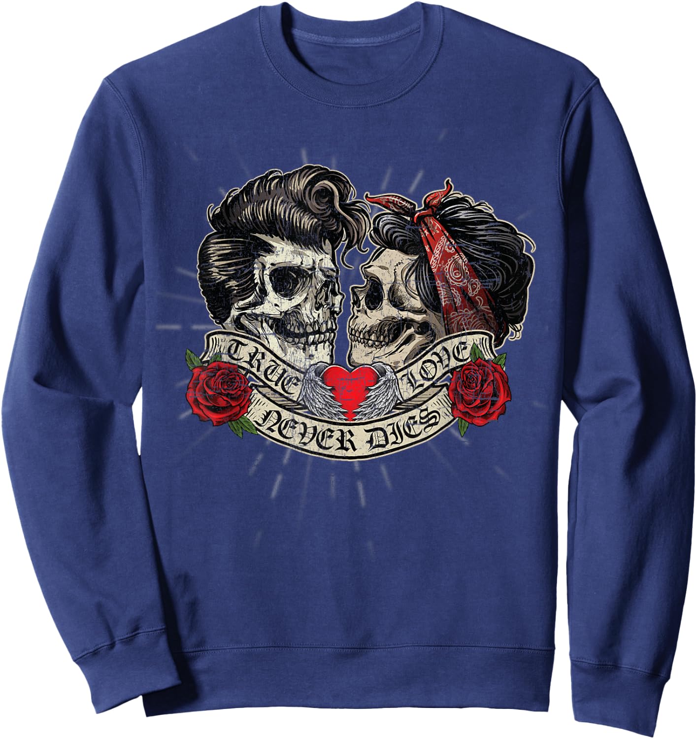Vintage Retro True Love Never Dies Tattoo Rockabilly Small Sweatshirt - Sweatshirt | Navy