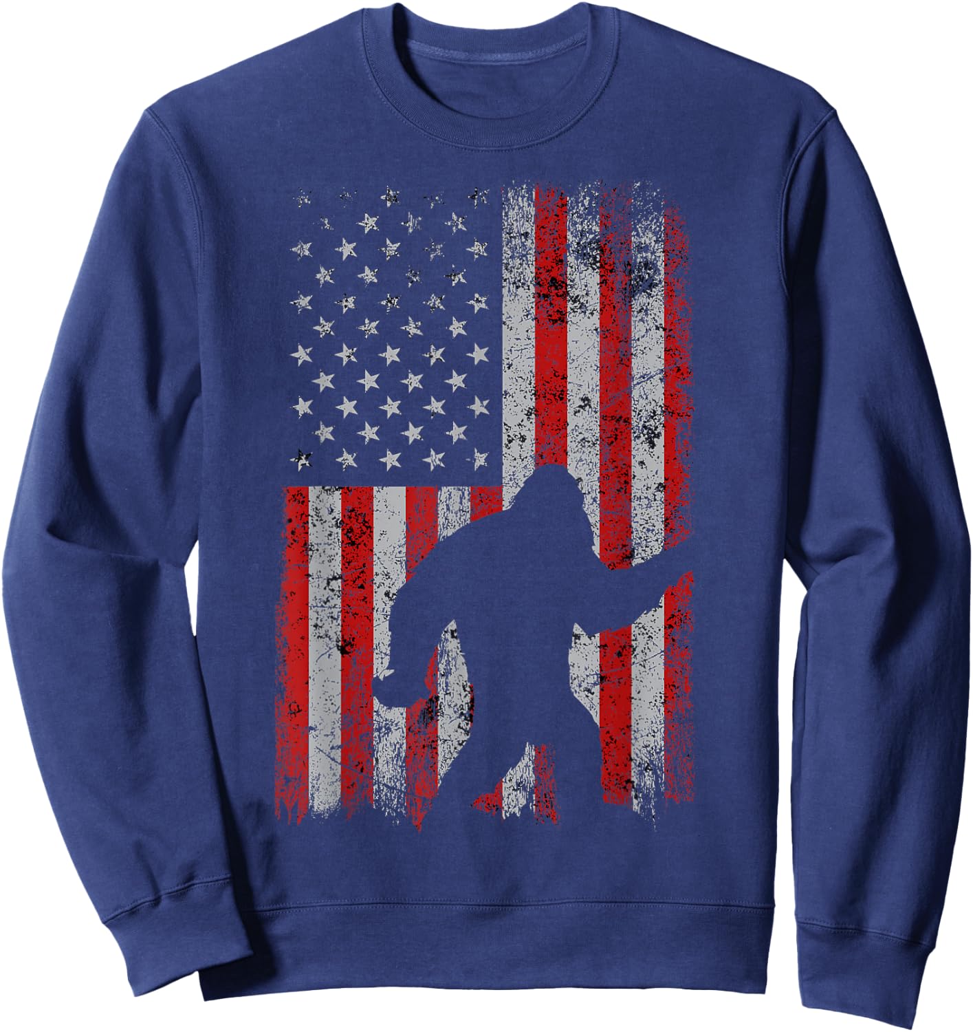 Patriotic American Flag Sasquatch Lover Gift Bigfoot Vintage Sweatshirt - Sweatshirt | Navy