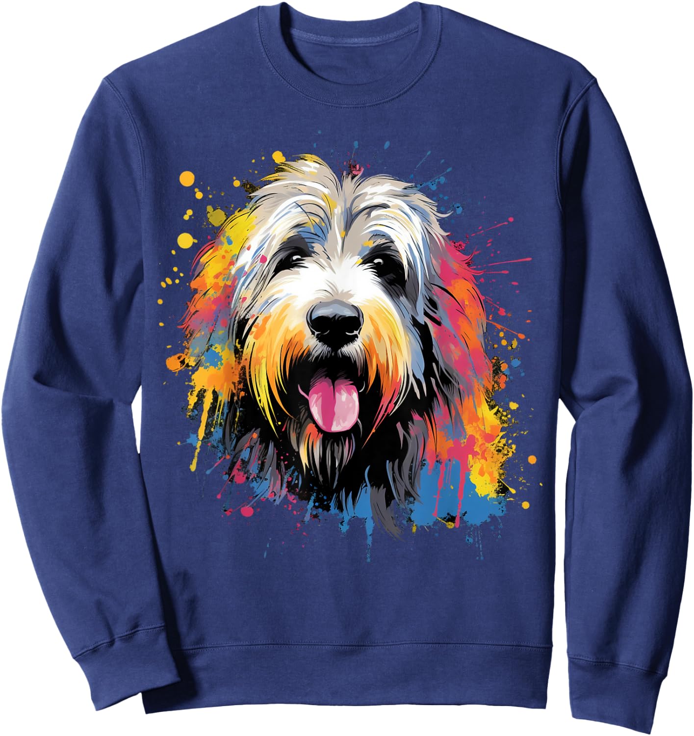 Cute Old English Sheepdog on painted Old English Sheepdog Men Women Kids Sweatshirt - Sweatshirt | Navy