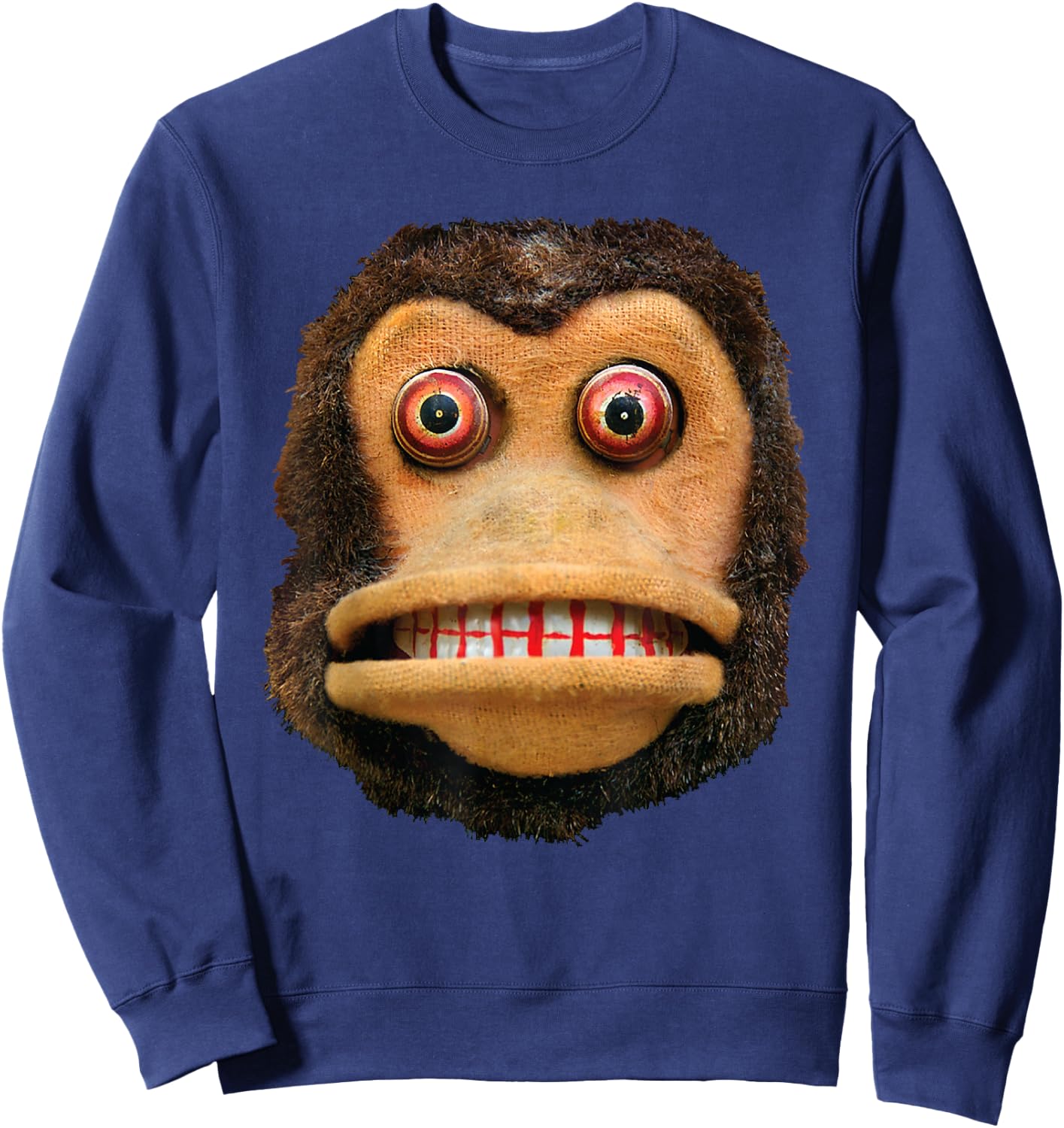 Big Buggy Eyed Monkey Face Cymbal Playing Toy Animal Sweatshirt - Sweatshirt | Navy