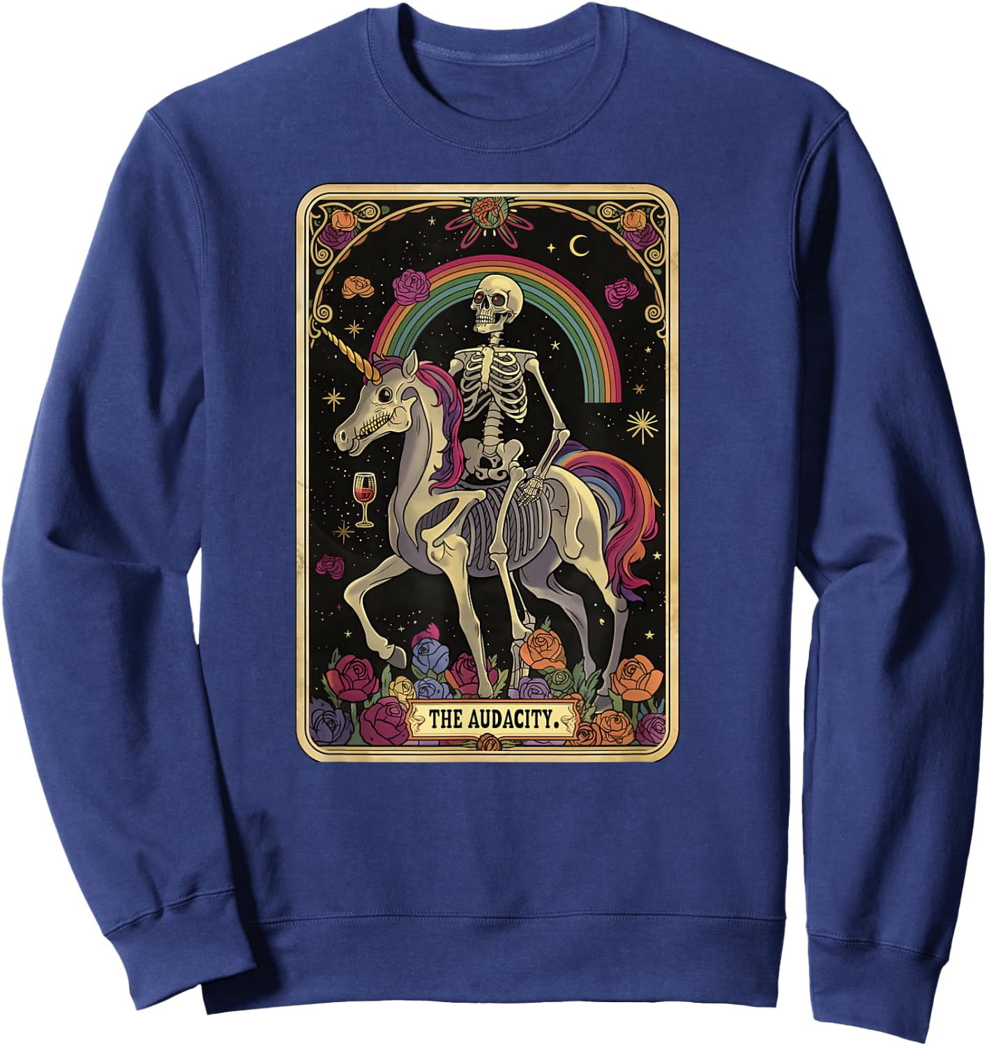 The Audacity Skeleton Tarot Card Graphic Sweatshirt - Sweatshirt | Navy
