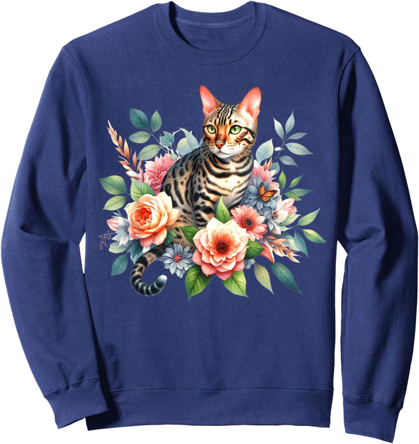 Bengal Cat x Flowers Sweatshirt - Sweatshirt | Navy
