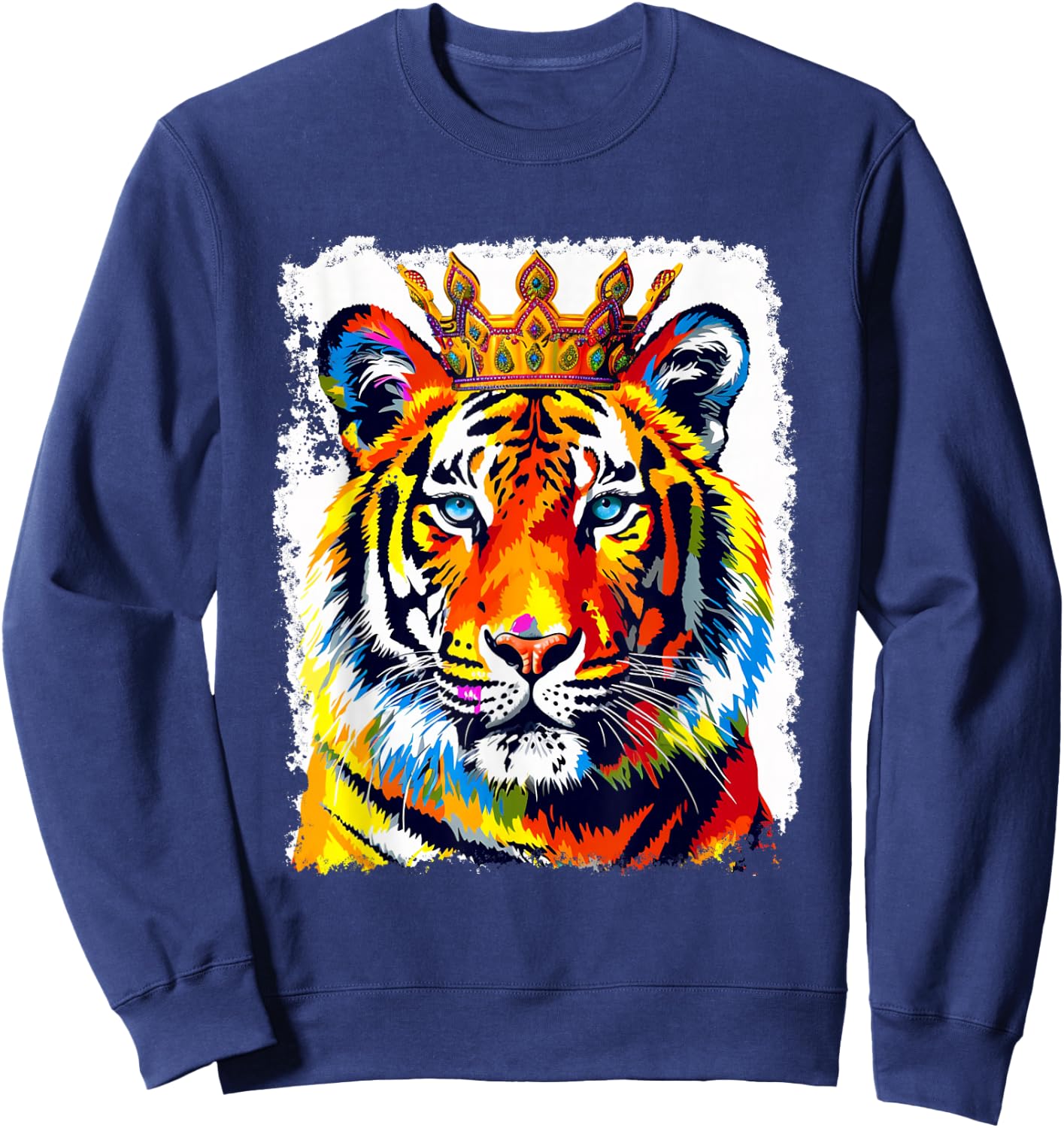 Pop Art Vintage Zoo Animal Tiger Crown King Queen Sweatshirt - Sweatshirt | Navy