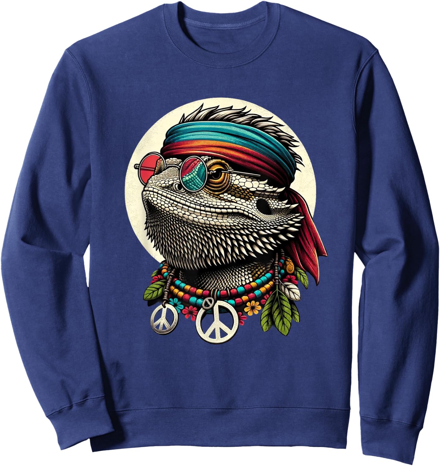 Bearded Dragons Reptile Lizard Pet Hippie Style Sweatshirt - Sweatshirt | Navy