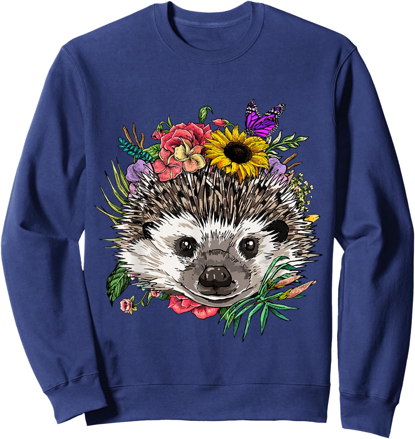 Hedgehog Shirt Floral Hedgehog Animal Face Hedgehog Lovers Sweatshirt - Sweatshirt | Navy