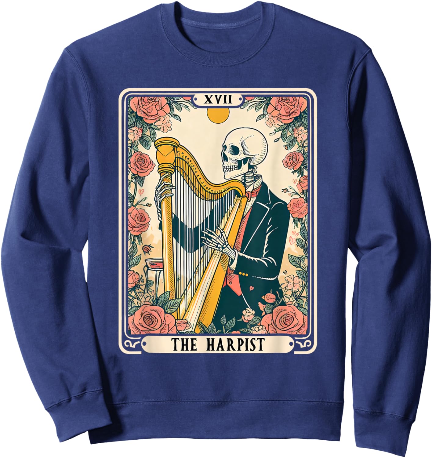 The Harpist Harp Player Tarot Card Skeleton Harp Musician Sweatshirt - Sweatshirt | Navy
