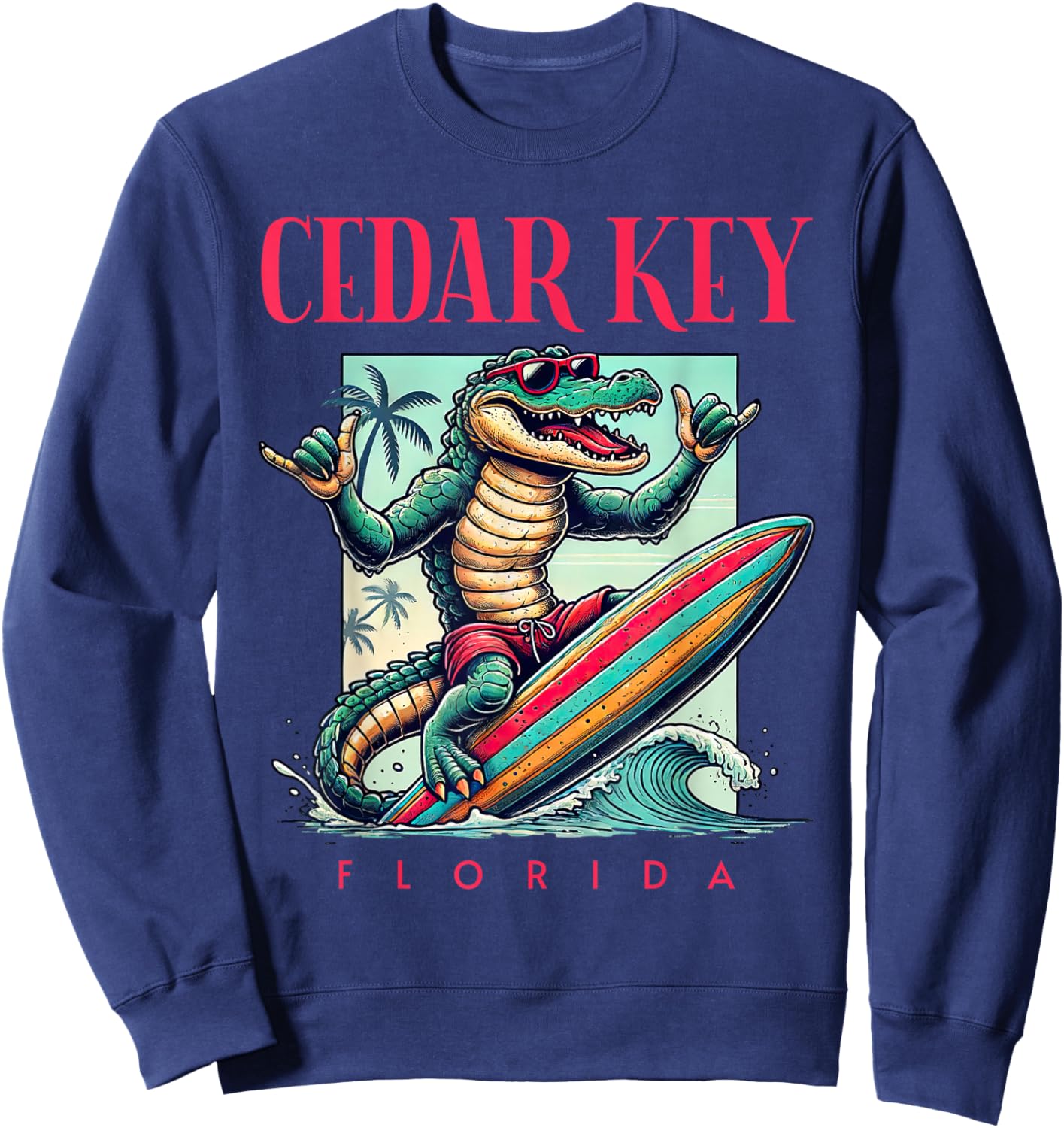 Cedar Key Florida Surfing Crocodile Beach Vacation Sweatshirt - Sweatshirt | Navy