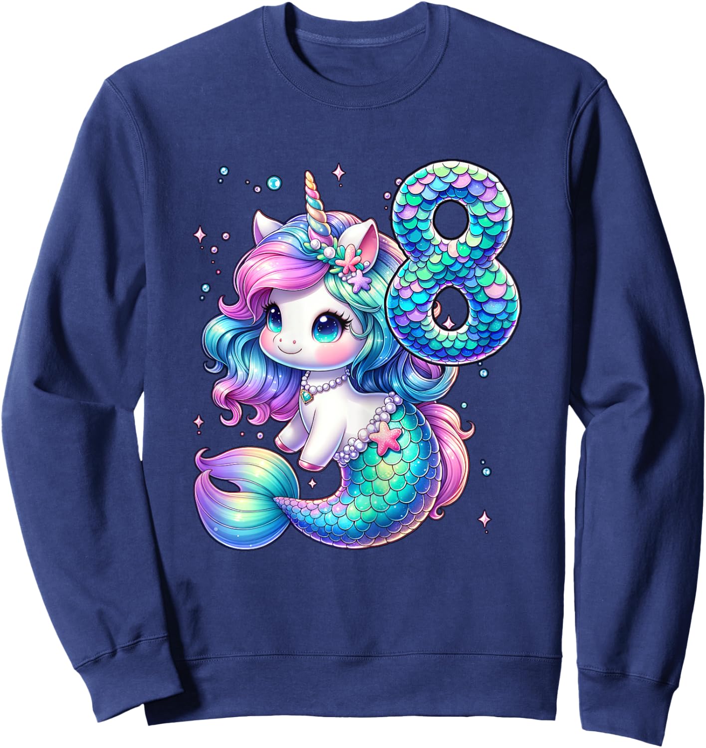Unicorn Mermaid 8th Birthday 8 Year Old Party Girls Outfit Sweatshirt - Sweatshirt | Navy