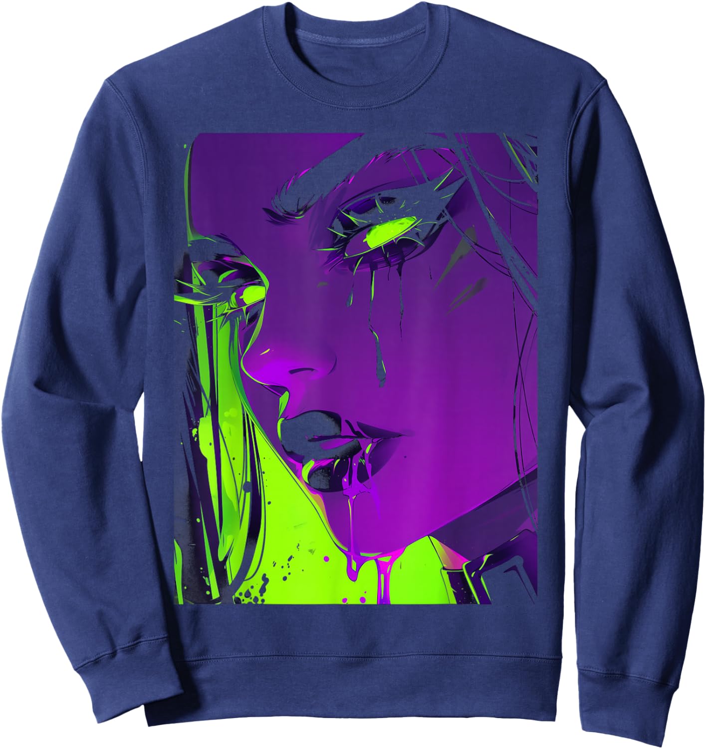 Cybergoth Cybercore Grunge Punk Goth Girl Alt Anime Manga Sweatshirt - Sweatshirt | Navy
