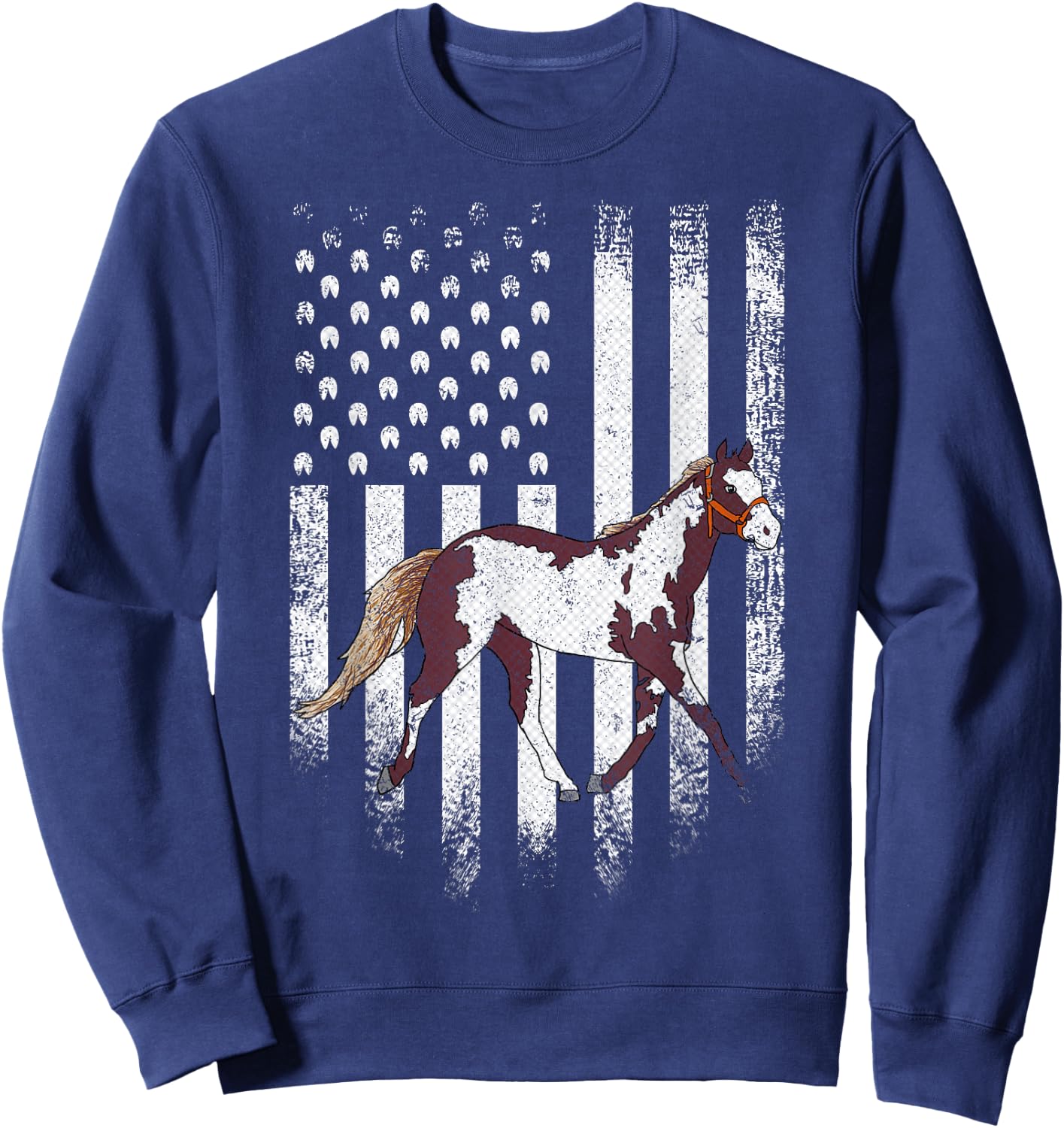 Vintage USA American Flag American Paint Horse Riding Funny Kids Men Sweatshirt - Sweatshirt | Navy