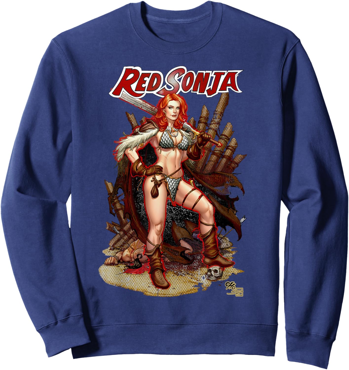 Frank Cho Comic Cover Art Hyrkania Warrior Queen Sweatshirt - Sweatshirt | Navy