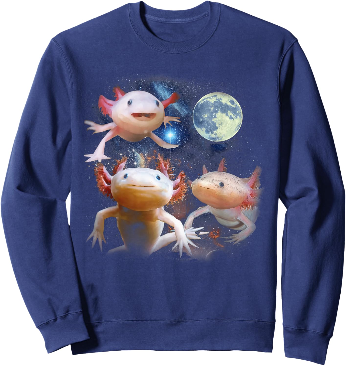 Three Axolotl Moon With 3 Axolotls Howling At The Moons Sweatshirt - Sweatshirt | Navy