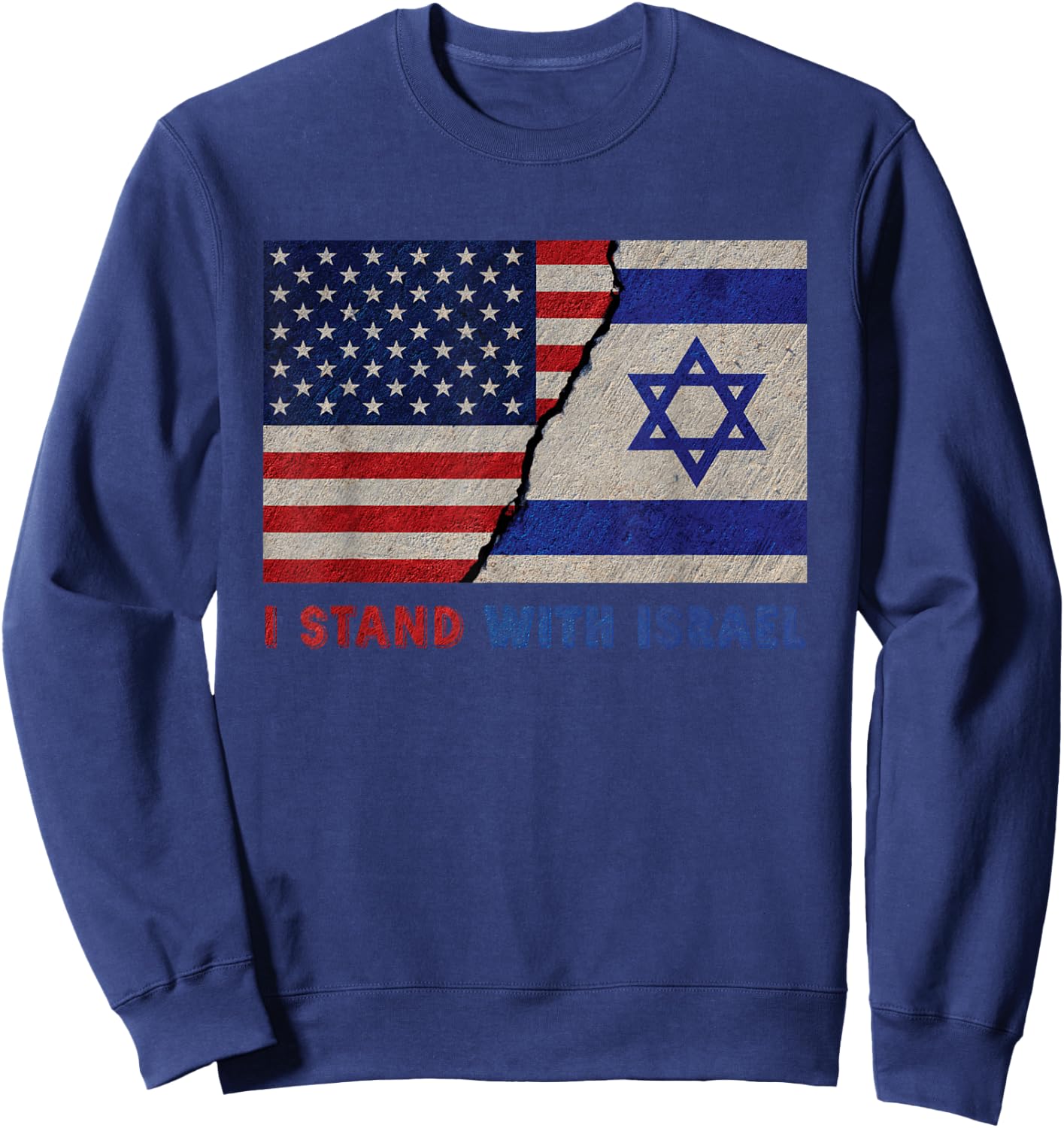 I Stand with Israel Patriotic USA and Israel Flag Sweatshirt - Sweatshirt | Navy
