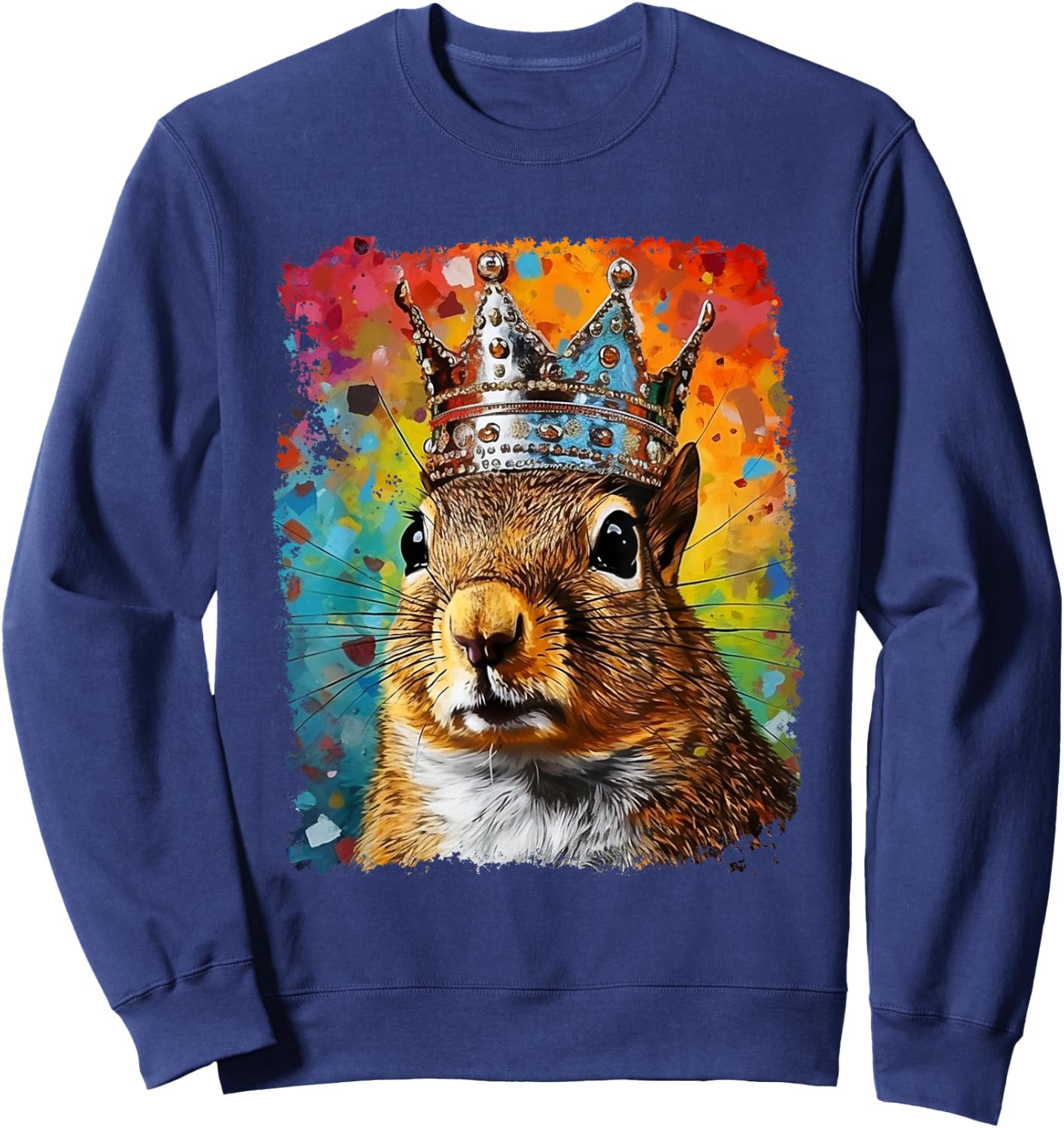 Pop Art Vintage Zoo Farm Animal Squirrel Crown King Queen Sweatshirt - Sweatshirt | Navy