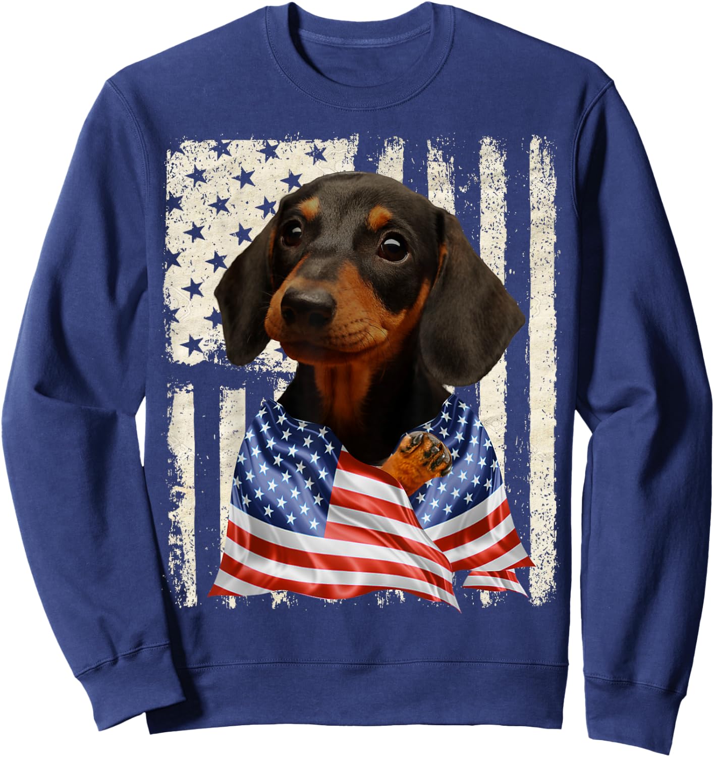 Dachshund Dog American Flag 4th Of July Patriotic Sweatshirt - Sweatshirt | Navy