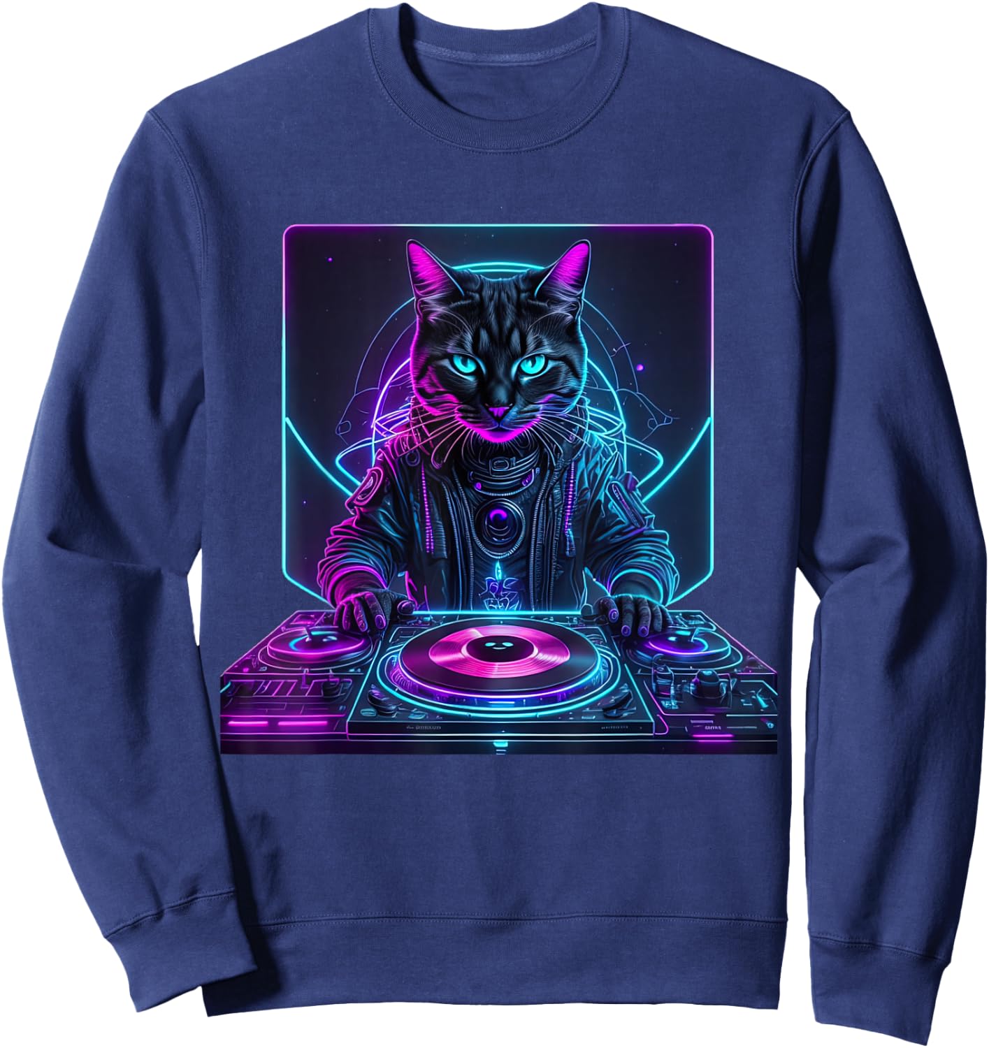 DJ Cat Funny House Meow Music Party EDM Techno Sweatshirt - Sweatshirt | Navy