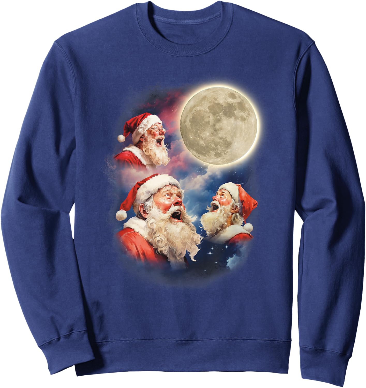 Three Santa Moon Santas Howling At Moon Meme Weird Christmas Sweatshirt - Sweatshirt | Navy