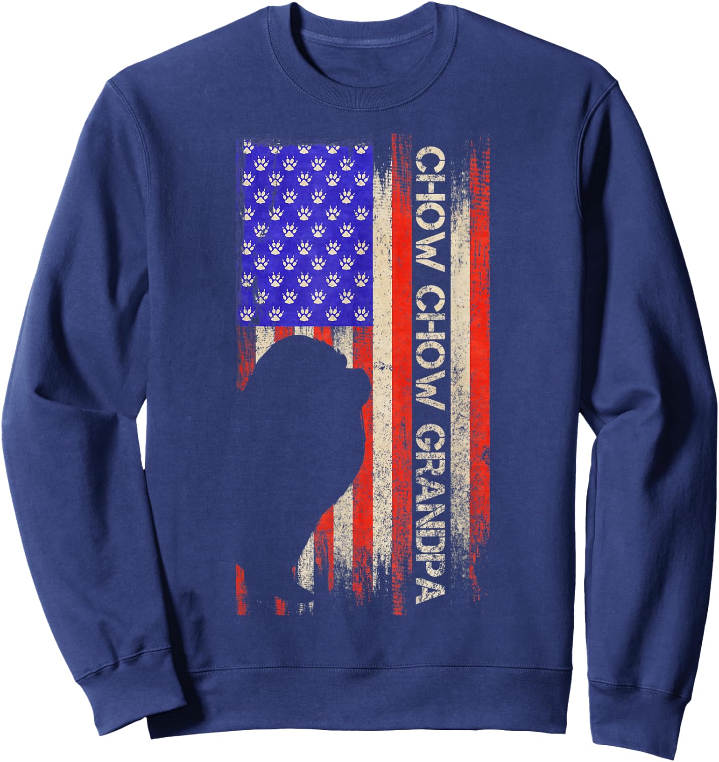 Vintage USA American Flag Proud Chow Chow Grandpa Silhouette Kids Men Sweatshirt - Sweatshirt | Navy
