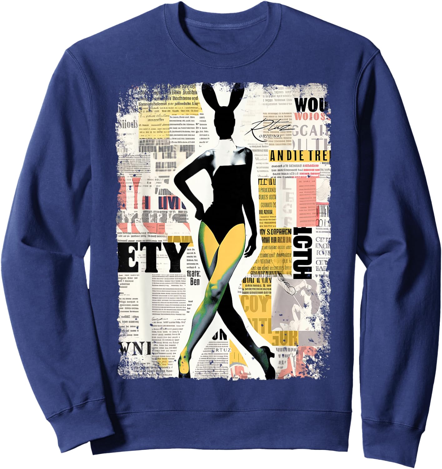 Magazin Cover Vintage Girl Bunny Collage Sexy Model Pin-up Sweatshirt - Sweatshirt | Navy