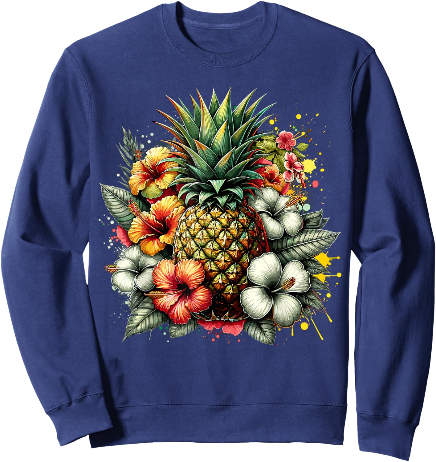 Pineapple Hawaii Vintage Hawaiian Floral Sweatshirt - Sweatshirt | Navy