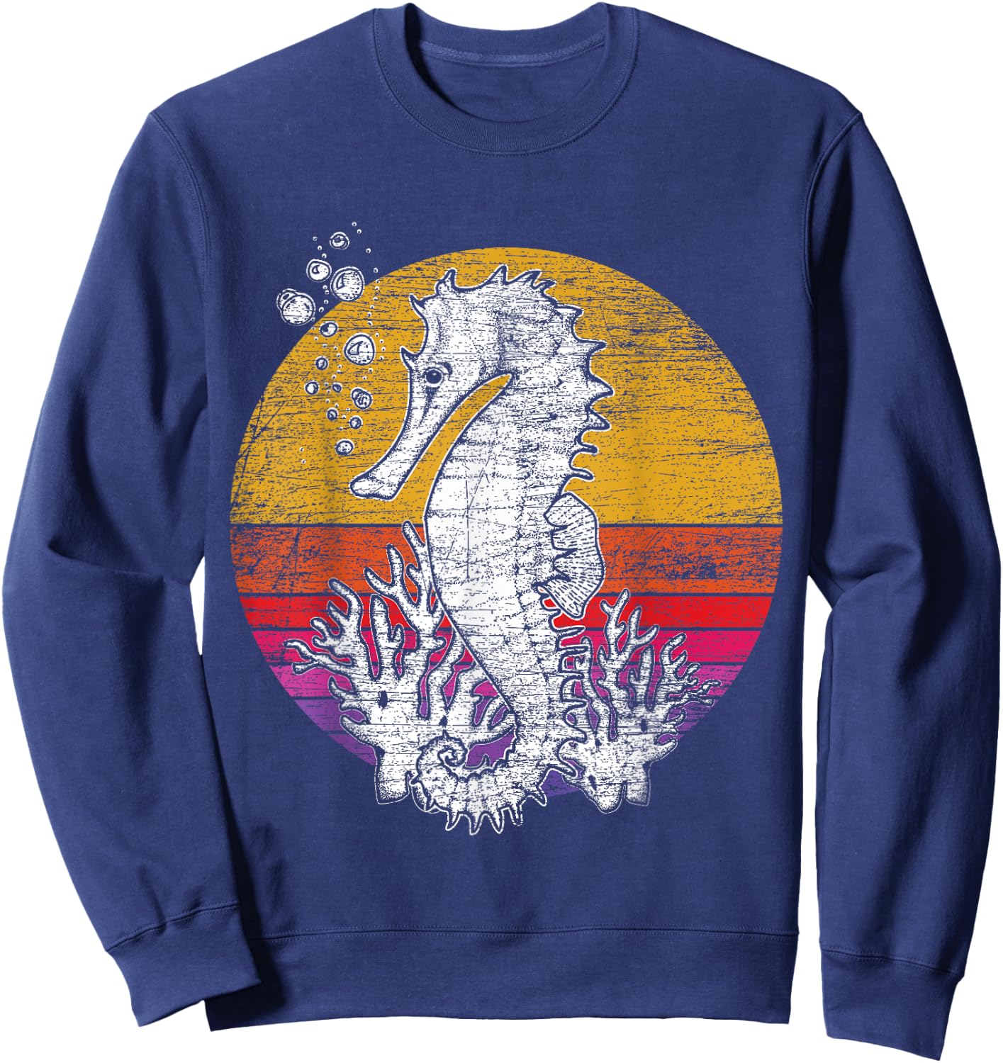 Ocean Retro Animal Seahorse Sweatshirt - Sweatshirt | Navy