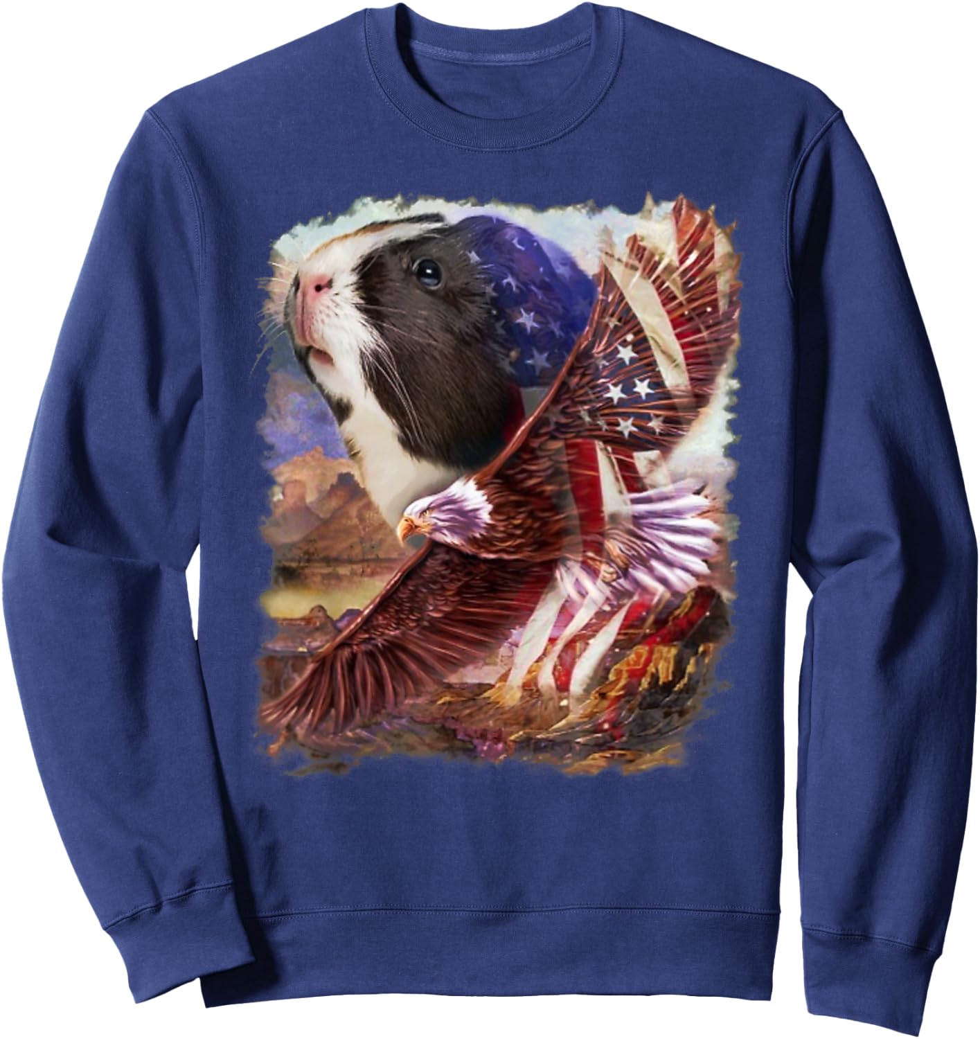 Guinea Pig American Flag 4th July Independence Eagle Women Kids Men Sweatshirt - Sweatshirt | Navy