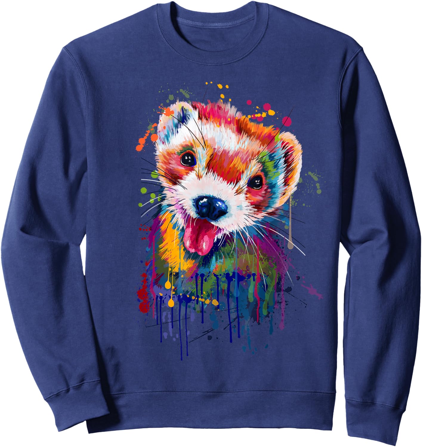 Ferret Face Graphics Hand Drawn Splash Art Ferret Pet Lover Sweatshirt - Sweatshirt | Navy