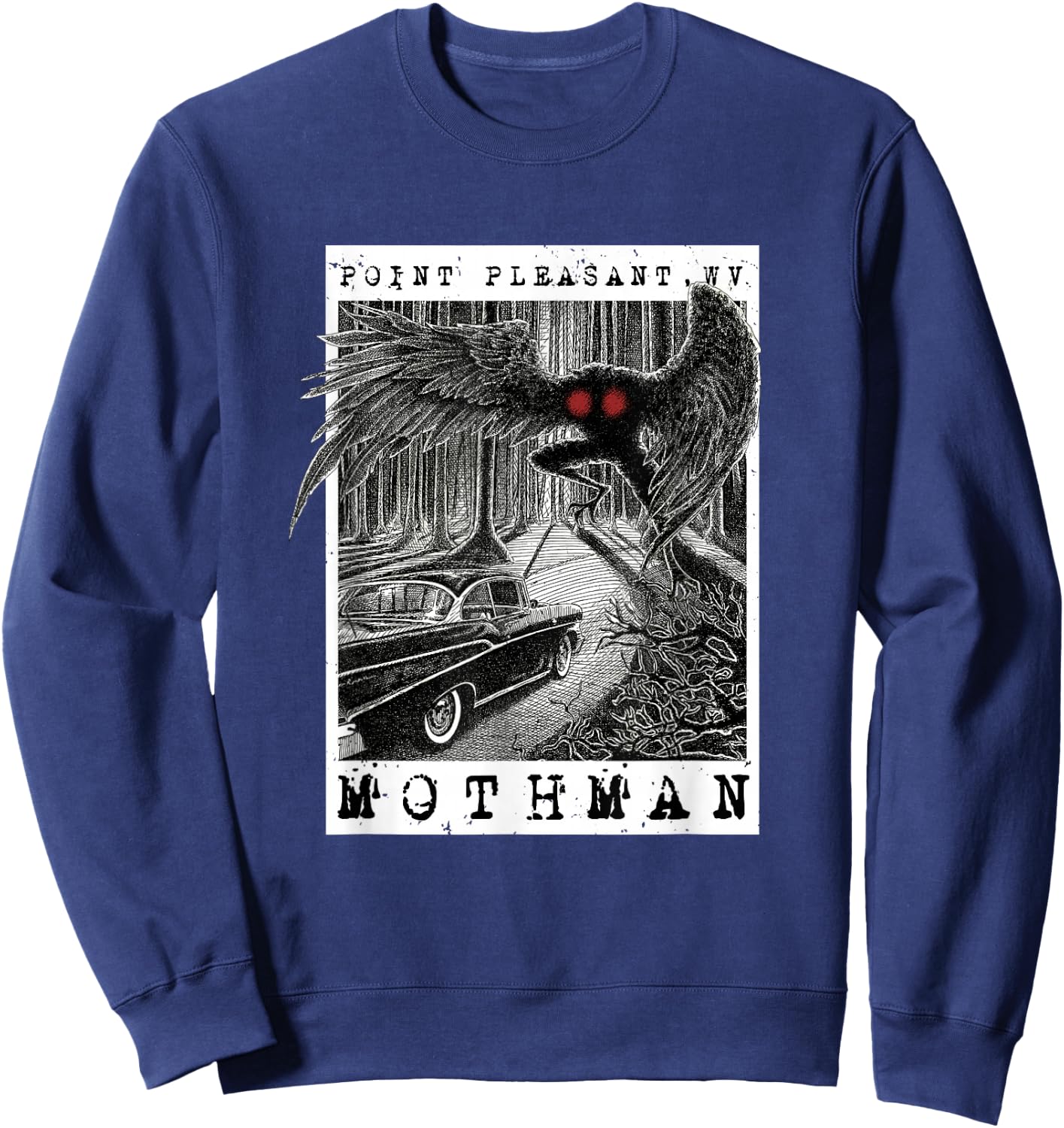 Mothman Encounter - 1966 Point Pleasant Original Cryptid Art Sweatshirt - Sweatshirt | Navy
