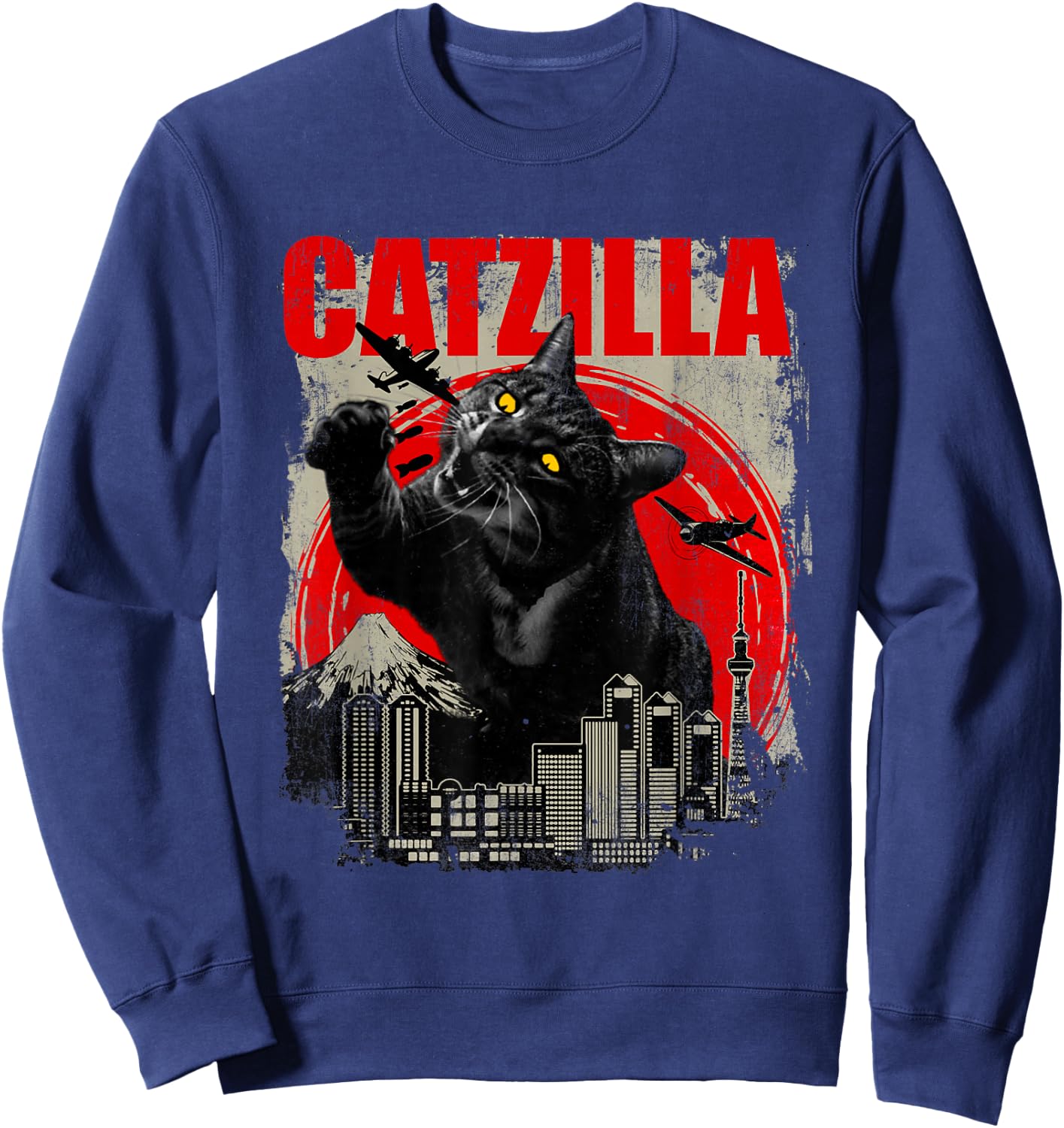 Catzilla - Funny Cat Lover Kitten Kitty Short Sleeve Small Sweatshirt - Sweatshirt | Navy