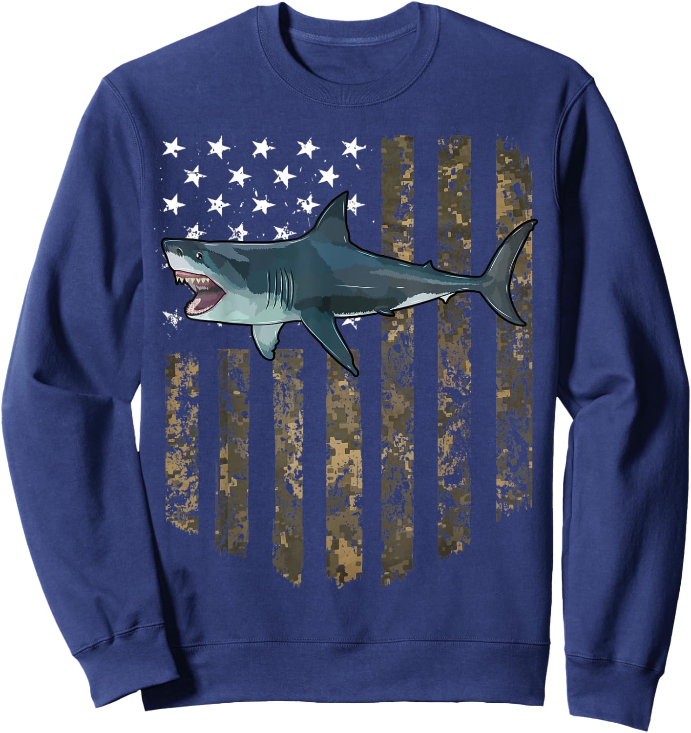 Camo American Flag Megalodon 4th Of July Sweatshirt - Sweatshirt | Navy