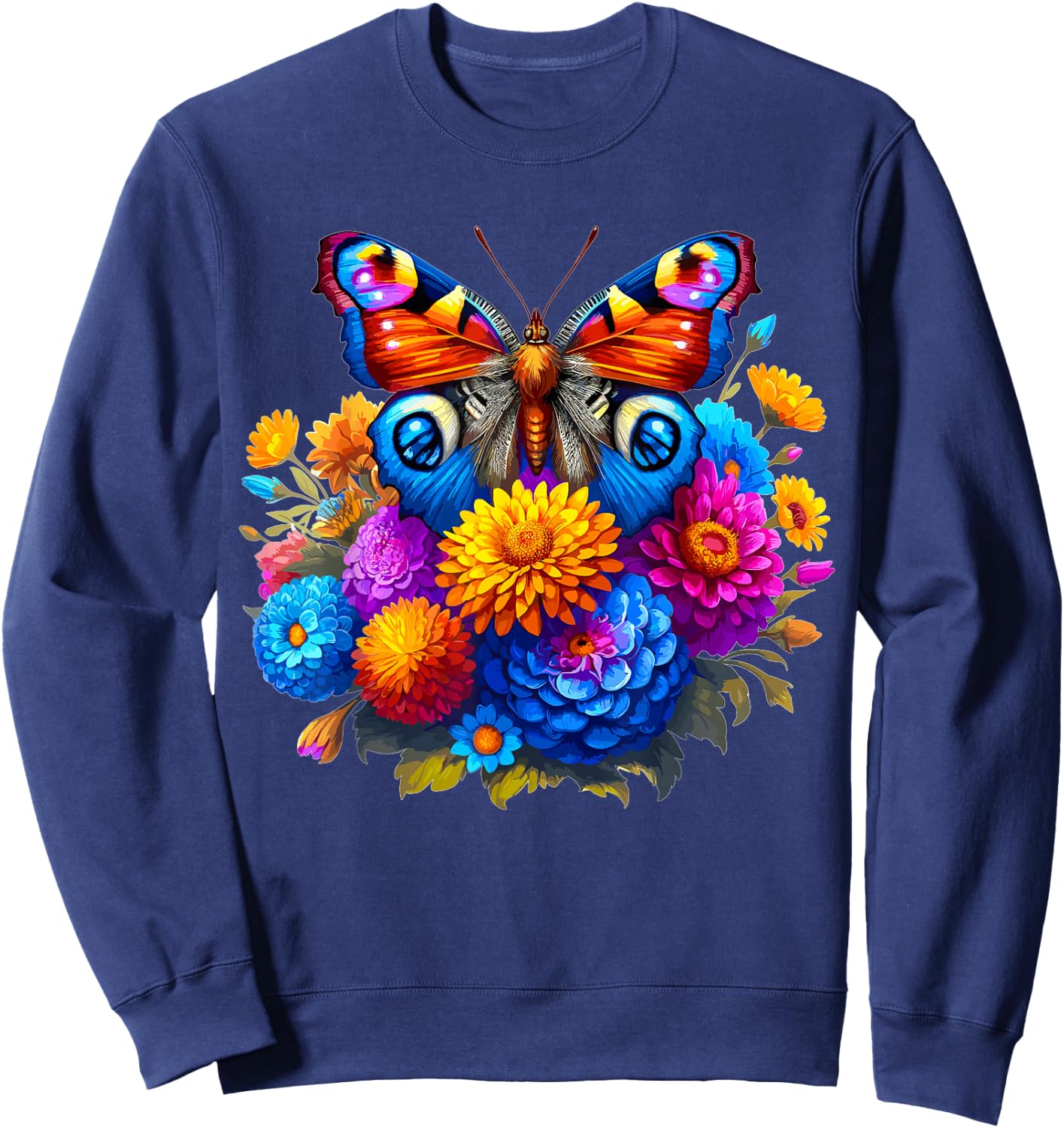 Butterfly With Flowers Aesthetic Butterfly Sweatshirt - Sweatshirt | Navy