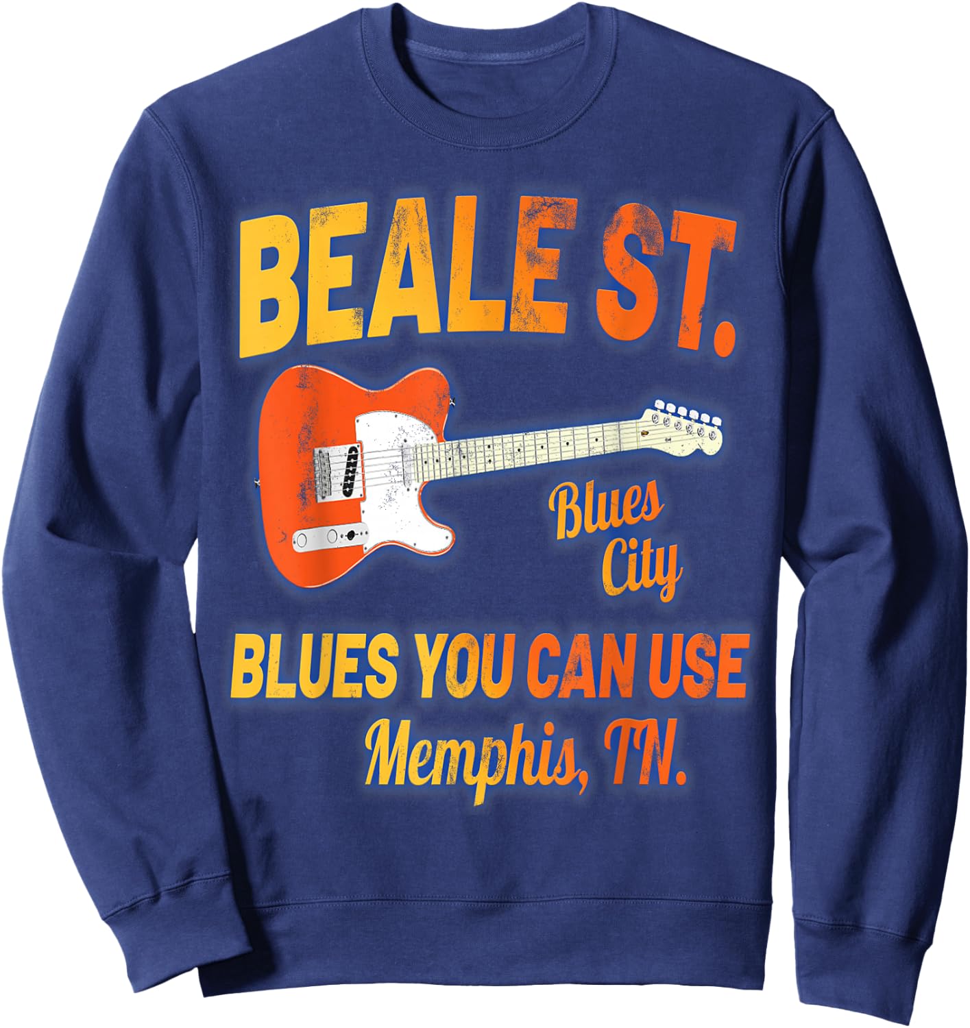 Distressed Beale Street Blues Music Memphis Tennessee Sweatshirt - Sweatshirt | Navy