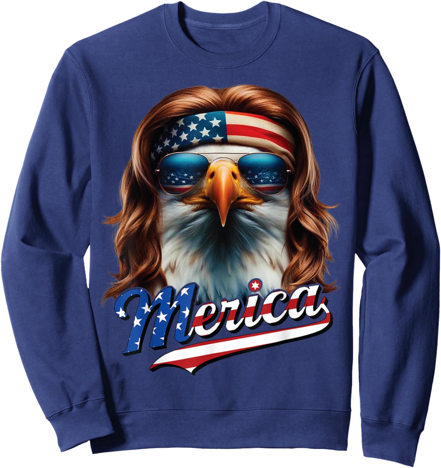 Bald Eagle Merica 4th July Eagle Mullet Funny Man Woman Sweatshirt - Sweatshirt | Navy
