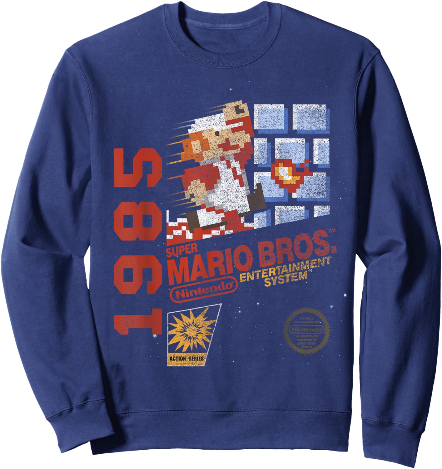 Super Mario Bros NES 1985 Retro 8-Bit Nintendo Game Cover Sweatshirt - Sweatshirt | Navy