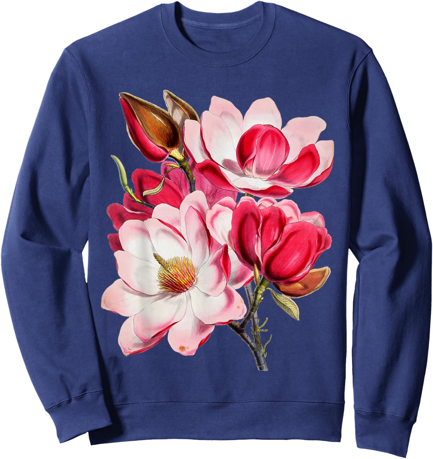 Vintage Pink Magnolia Tree Blooming Flower Fleur Sweatshirt - Sweatshirt | Navy