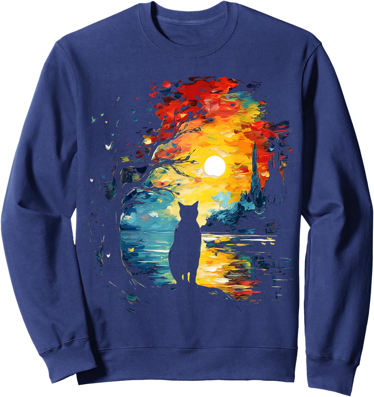 Cat Art Animal Painting Print Graphic Motif Cat Sweatshirt - Sweatshirt | Navy