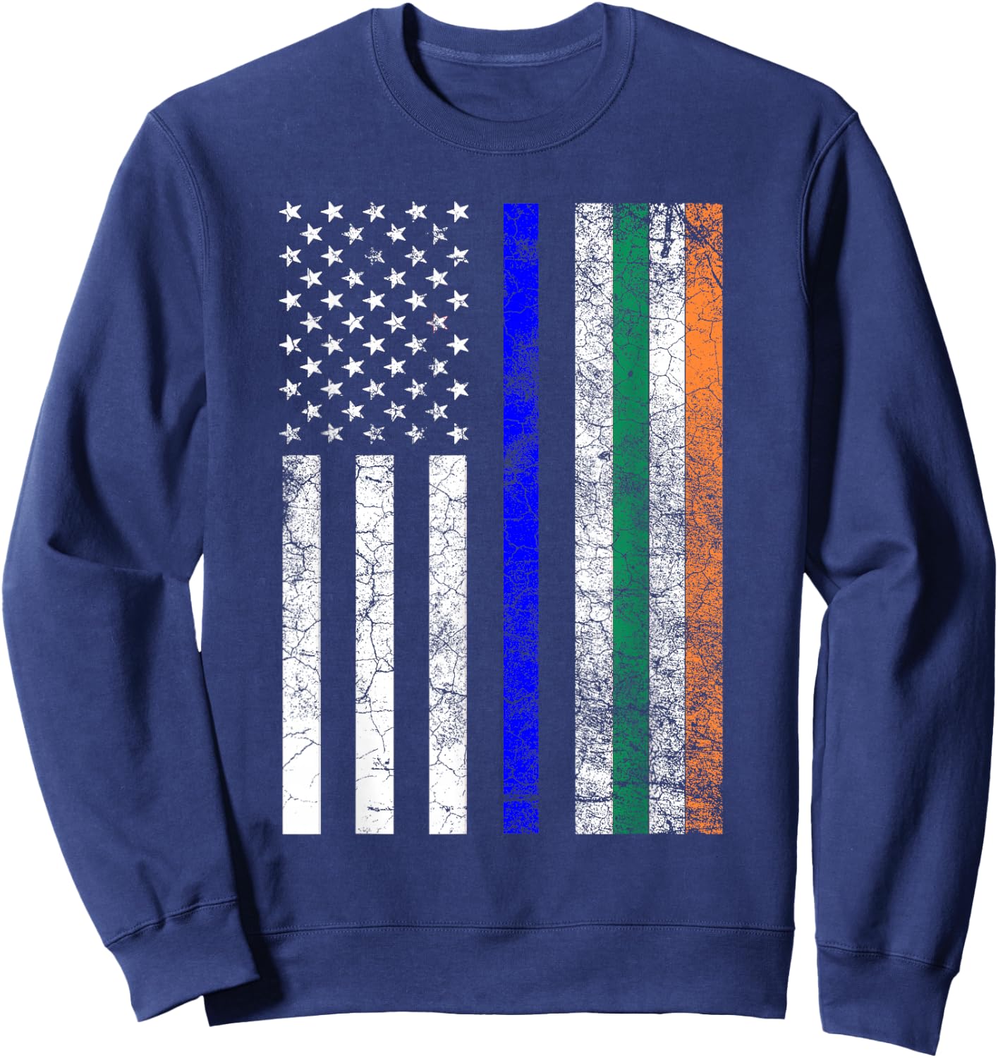 Irish American Flag Thin Blue Line Police St Patrick's Day Sweatshirt - Sweatshirt | Navy