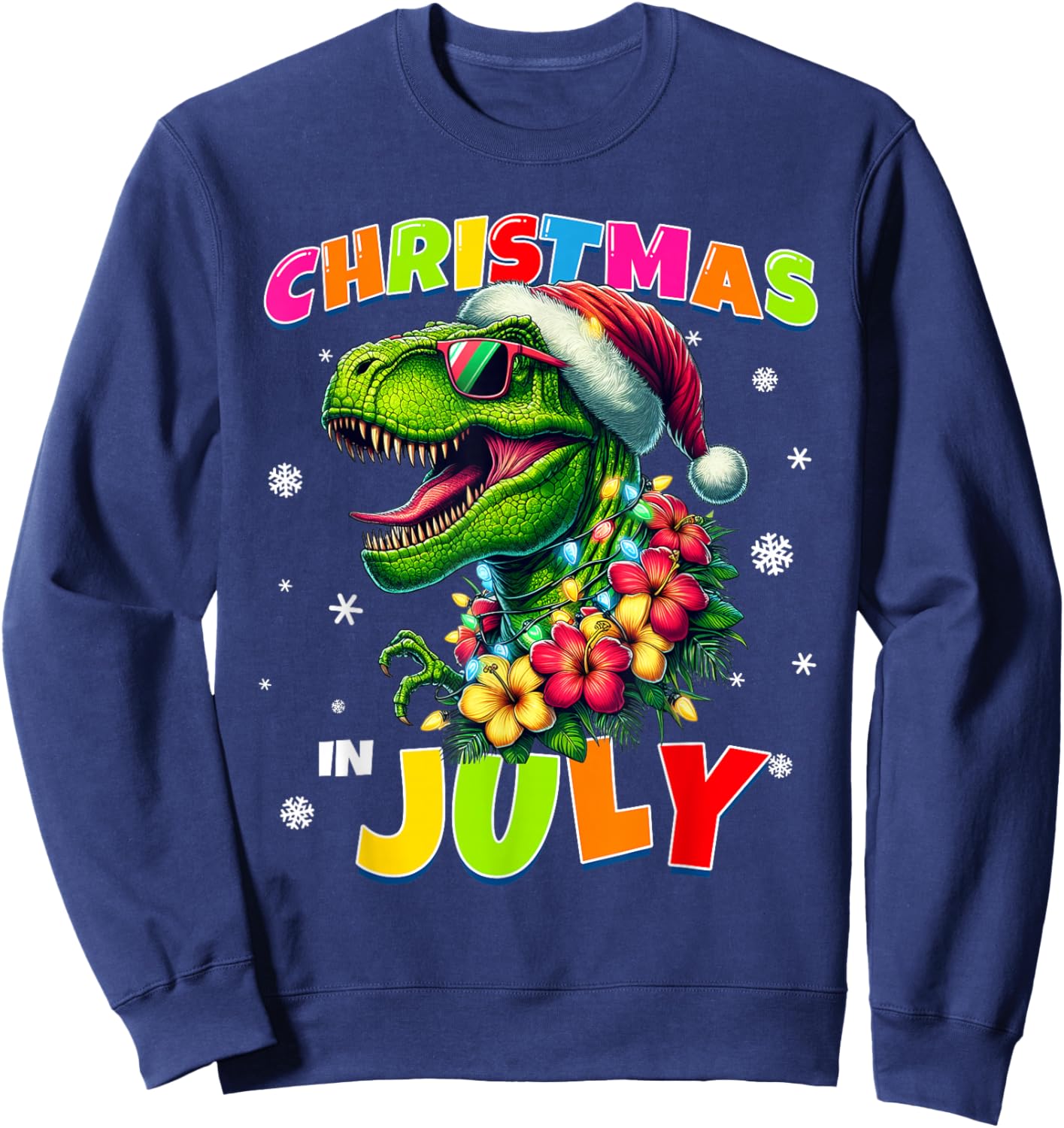 Funny Christmas In July T-Rex Dinosaur Boys Summer Men Women Sweatshirt - Sweatshirt | Navy