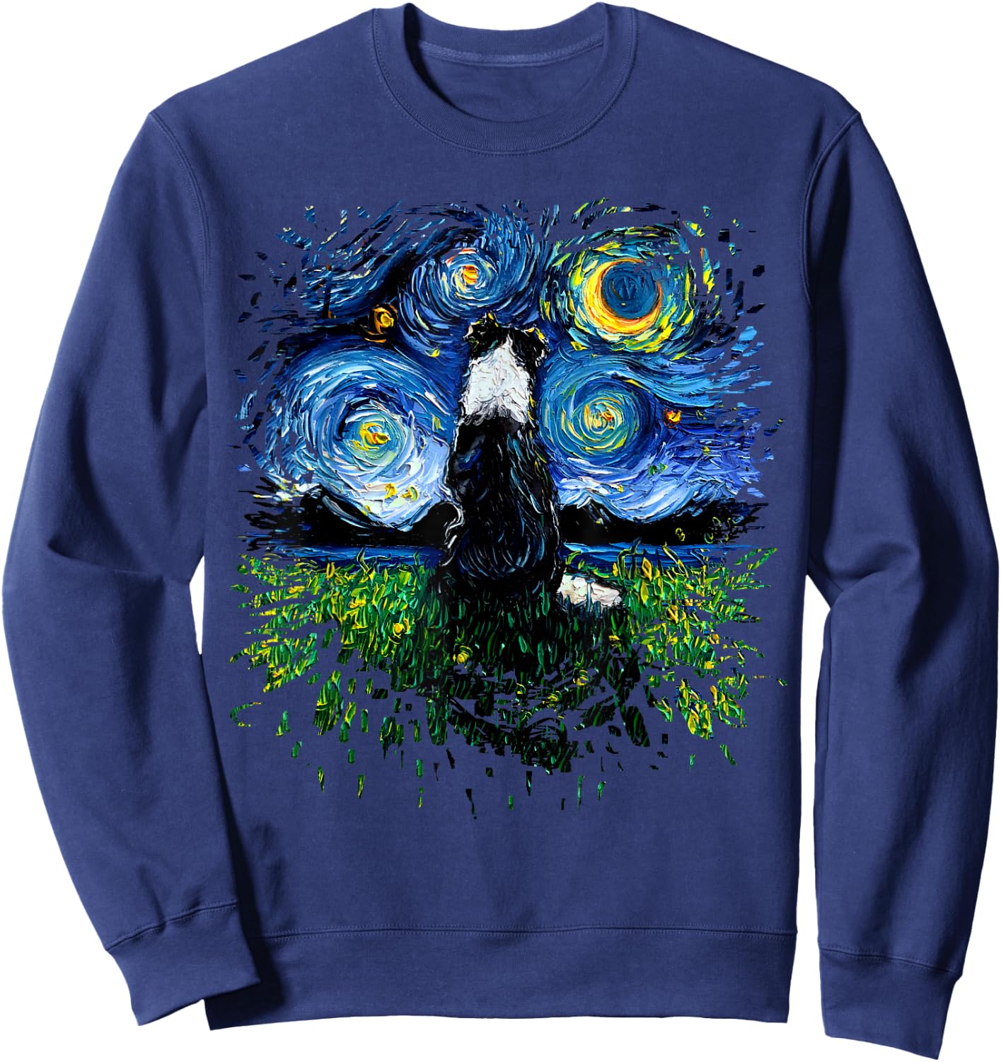 Border Collie Back Starry Night Impressionist Dog Aja Art Women Girls Kids Sweatshirt - Sweatshirt | Navy