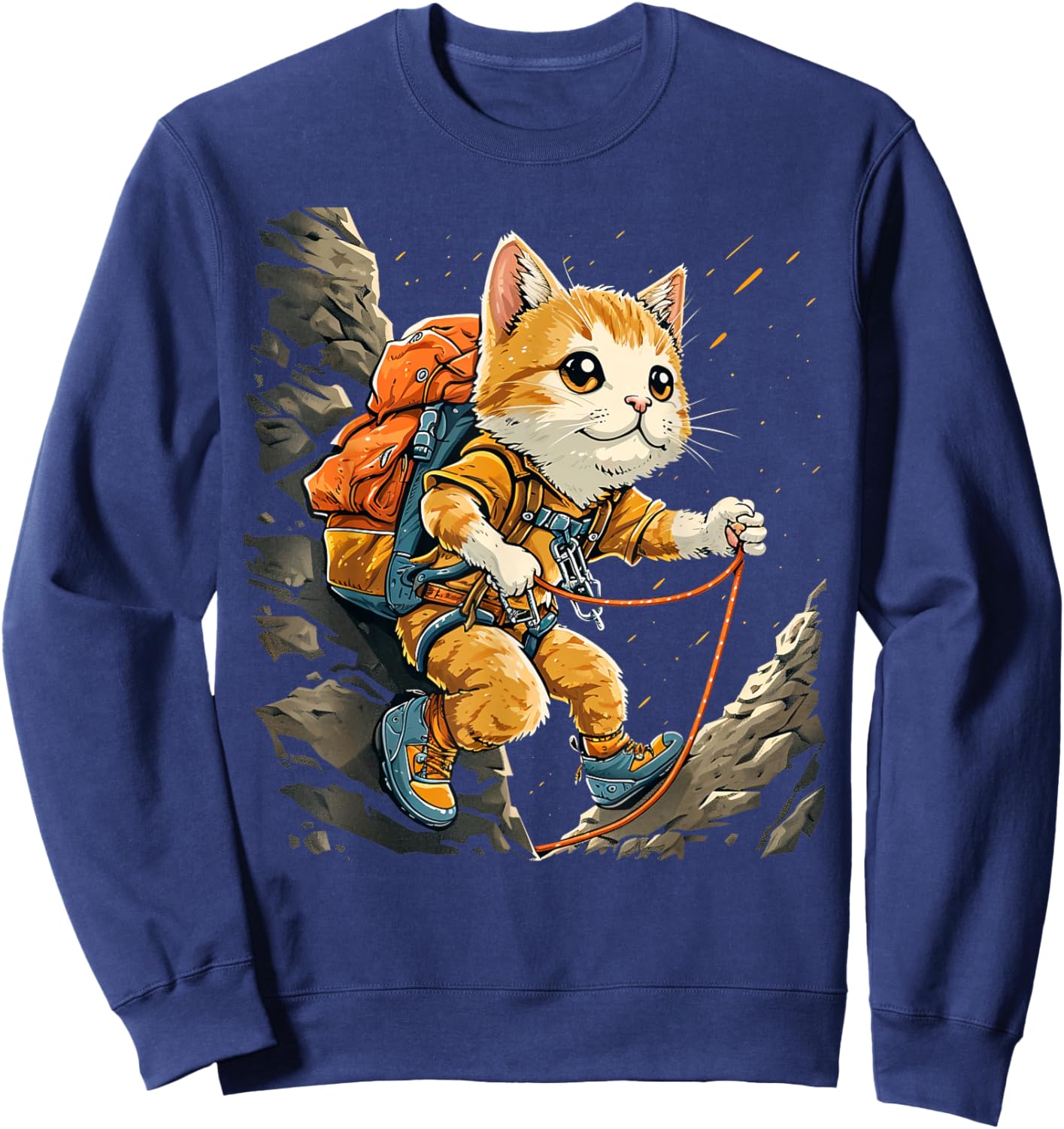 Cute Climbing Shoes, Harness Cat on Rock climber Men Women Kids Sweatshirt - Sweatshirt | Navy