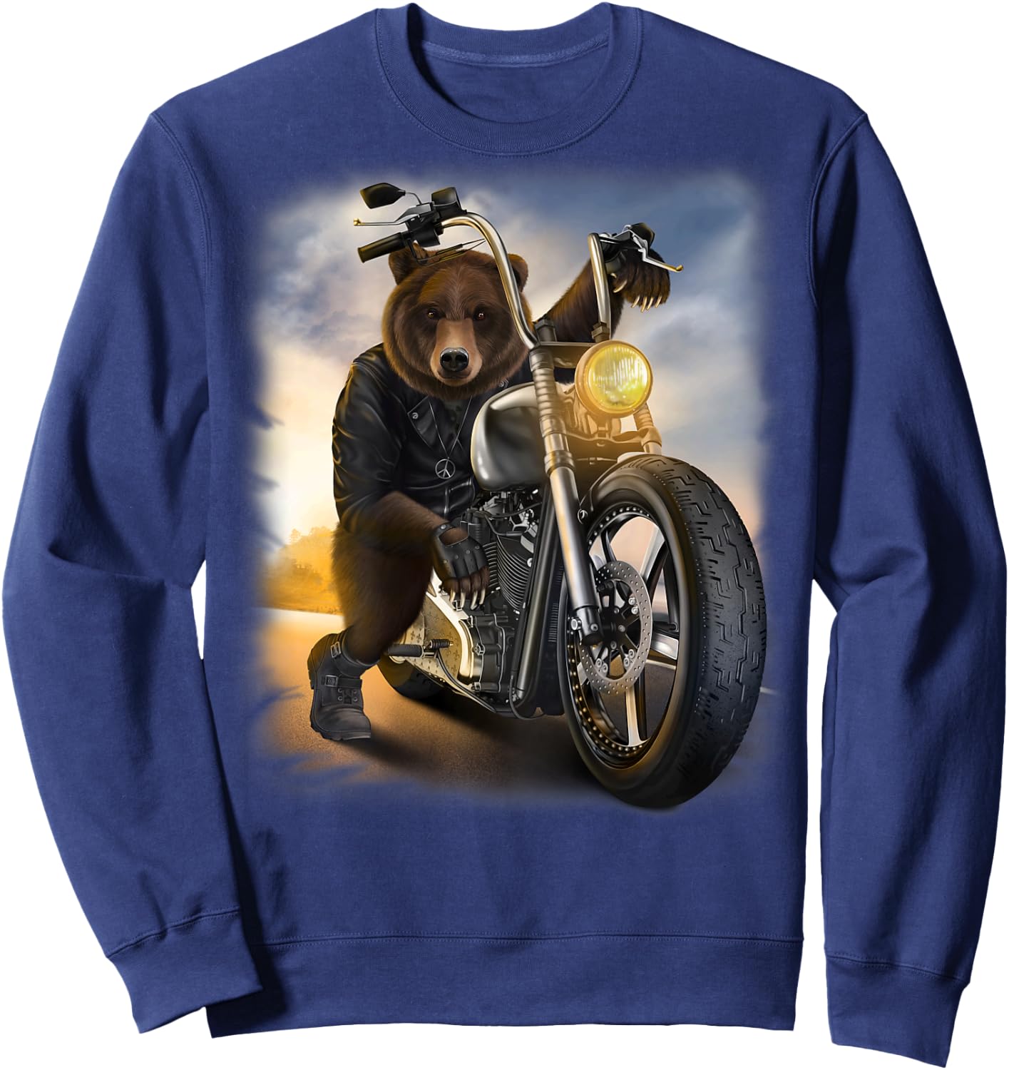 Grizzly Bear Riding Chopper Motorcycle at Sunset Sweatshirt - Sweatshirt | Navy