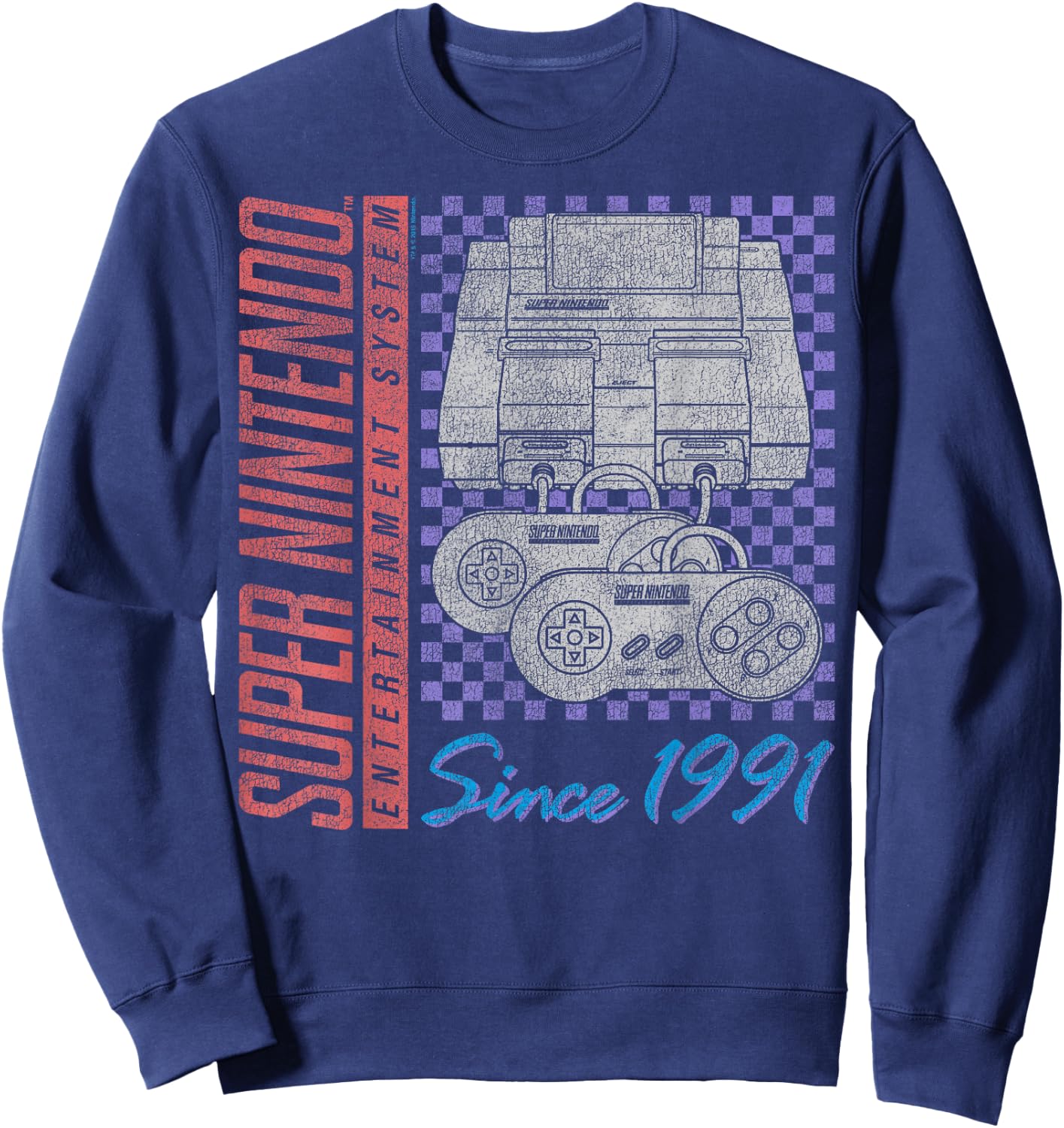 Super Nintendo Entertainment System Retro Faded 1991 Logo Sweatshirt - Sweatshirt | Navy
